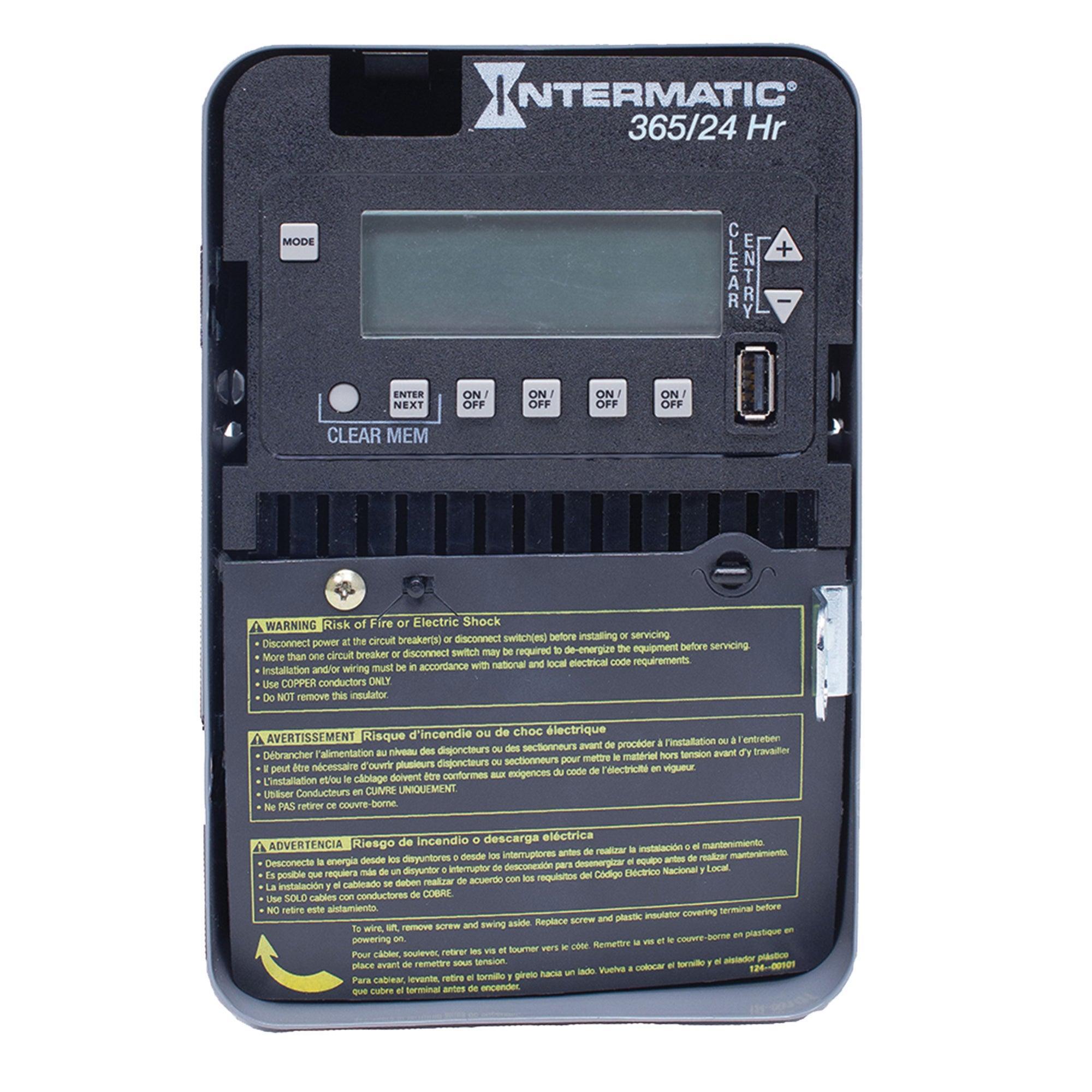 Intermatic® ET2145C Electronic Time Switch, 1 min to 23 hr 59 min Time Setting, 120 to 277 V AC, 1 hp, 2 hp, 4 Form A 4SPST Contact Form, 1 Pole