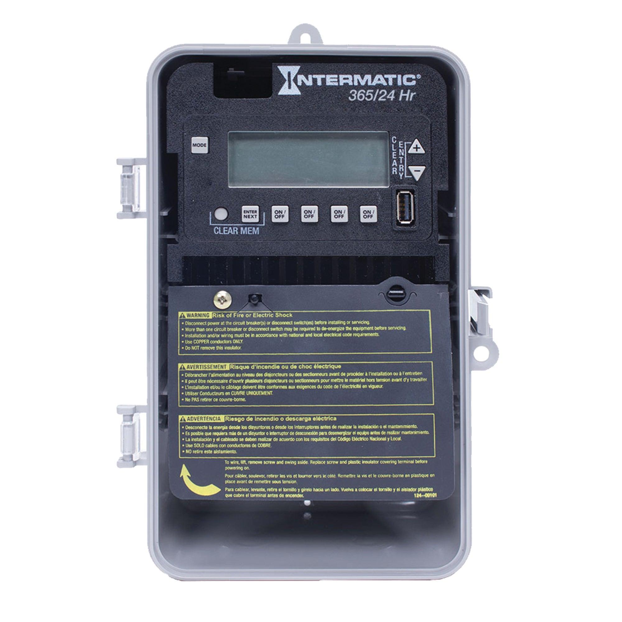 Intermatic® ET2145CP Electronic Time Switch, 1 min to 23 hr 59 min Time Setting, 120 to 277 V AC, 1 hp, 2 hp, 4 Form A 4SPST Contact Form, 1 Pole