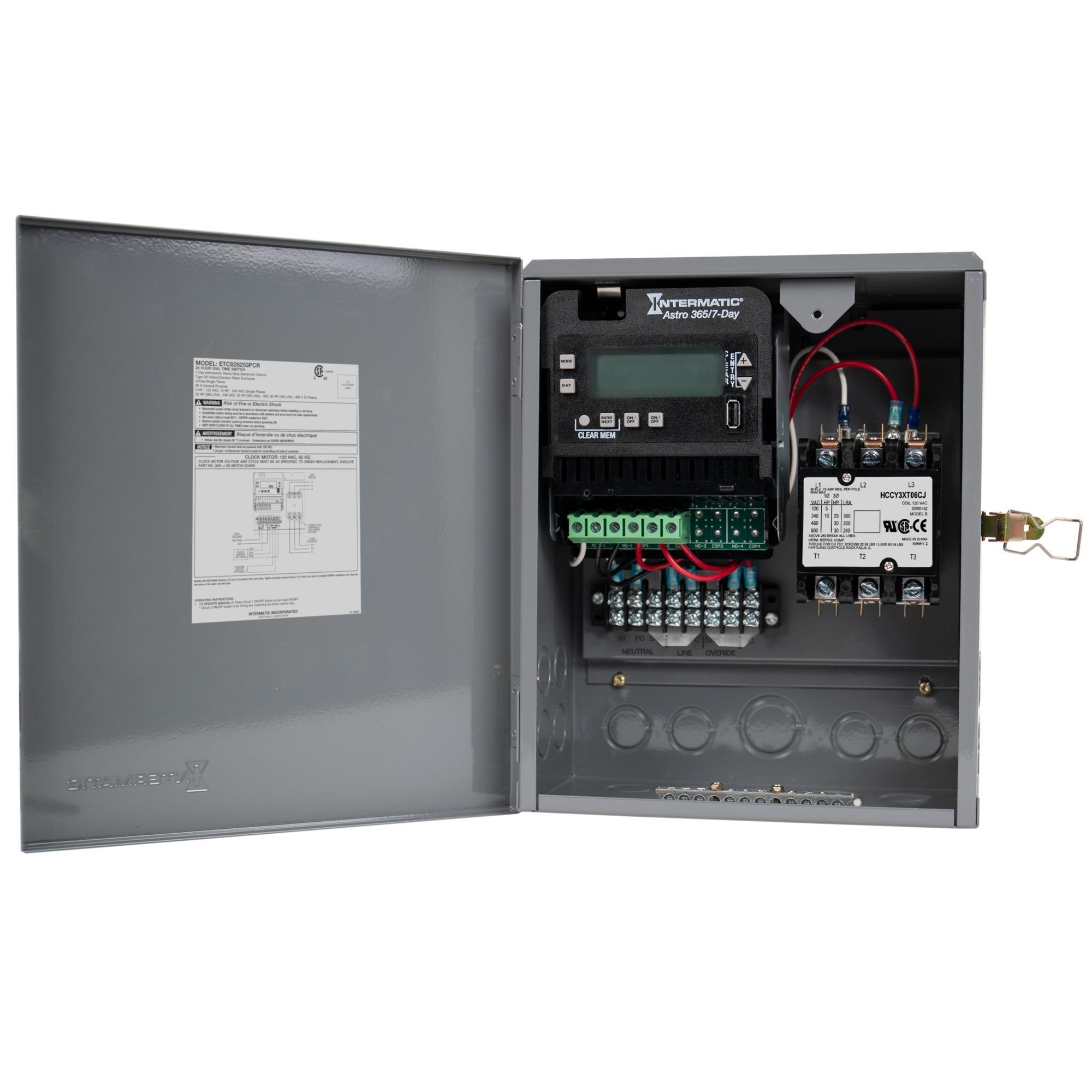 Intermatic® ETCB28253PCR All-Purpose Electronic Contractor Box, 1 min to Indefinite Setting, 120 to 480 V AC, 30 hp, SPST Contact, 3 Poles