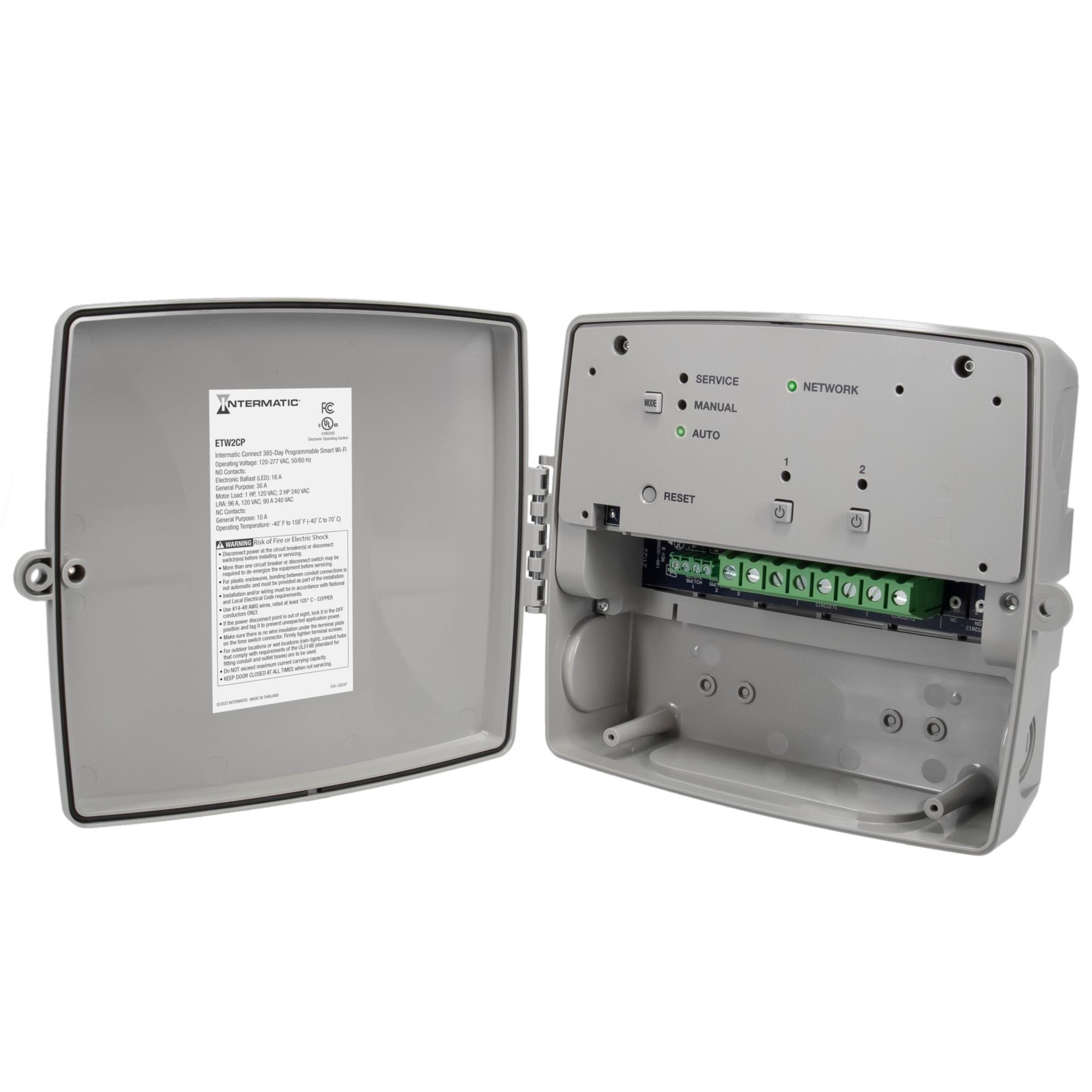 Intermatic® ETW2CP 2-Circuit Programmable Smart Wi-Fi Timer, 120 to 277 V AC, 1/2 hp, 1 Form A/1 Form B SPST Contact