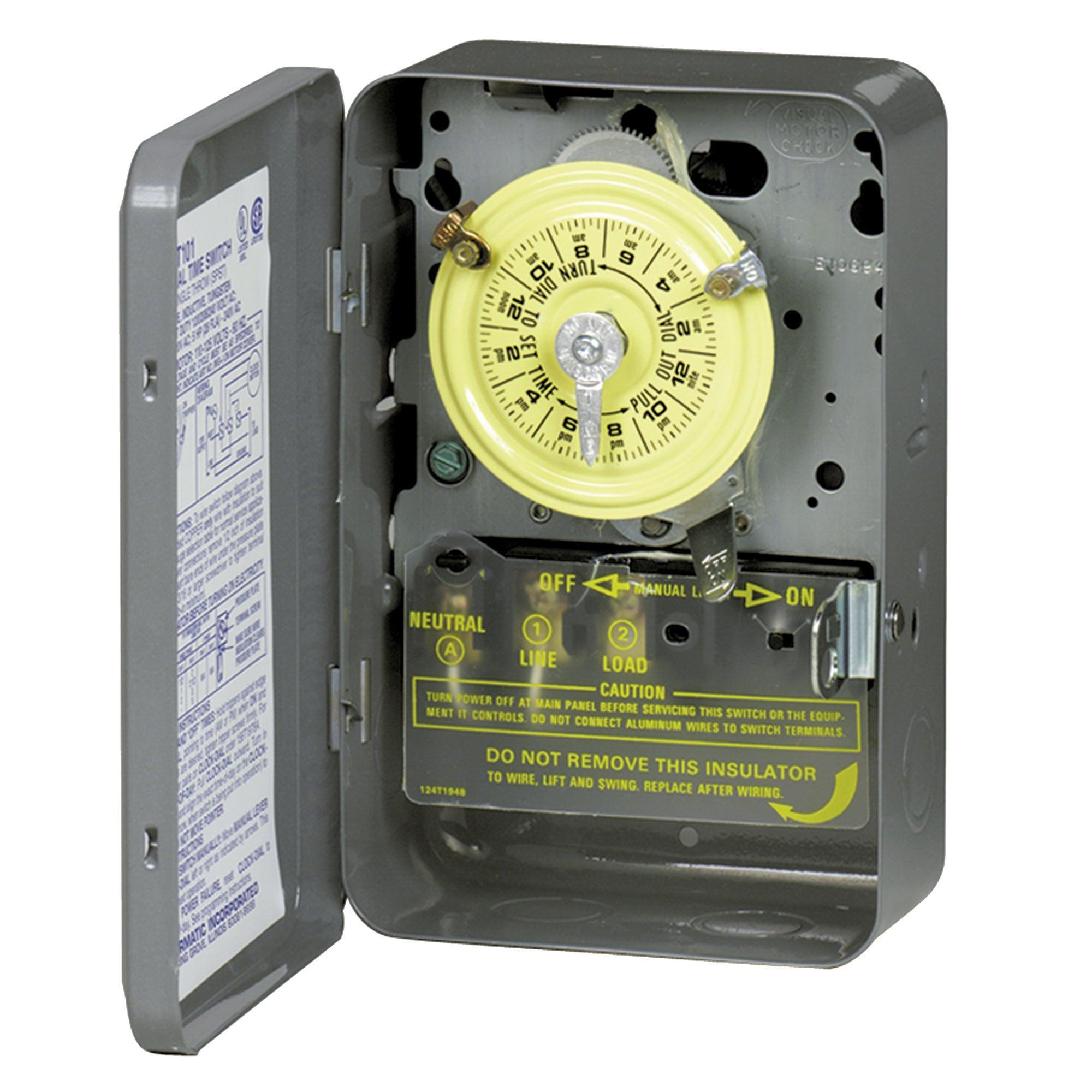 Intermatic® T105 T100 Electro Mechanical Timer Switch, 24 hr Setting, 125 V AC, 5 hp, 1CO 1 Form C SPDT Contact, 1 Poles