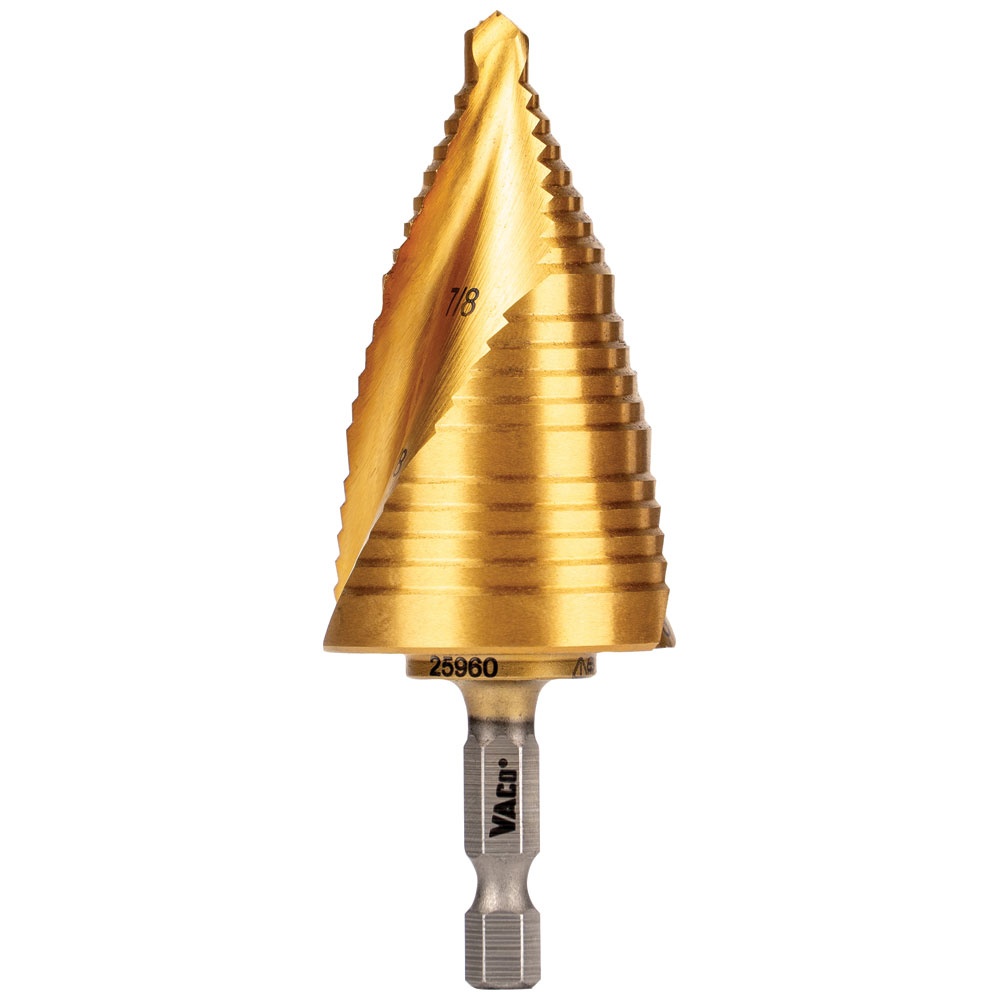 Klein® 25960 Vaco Drill Bit Kit, 7/8 in Dia Min Hole, 1-3/8 in Dia Max Hole, 3 Steps, HSS, 3 Hole Sizes, 1/4 in Shank