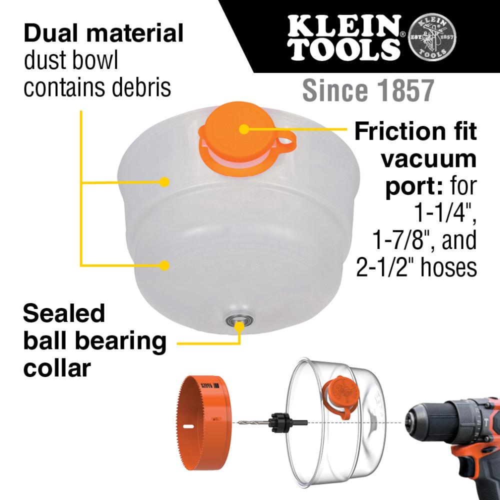 Klein® 31101 Hole Saw Accessory, For Use With Hole Saws up to 6.34 in, Arbors up to 0.5 in, Standard Size Vacuum Hoses, Thermoplastic Elastomer/Polypropylene