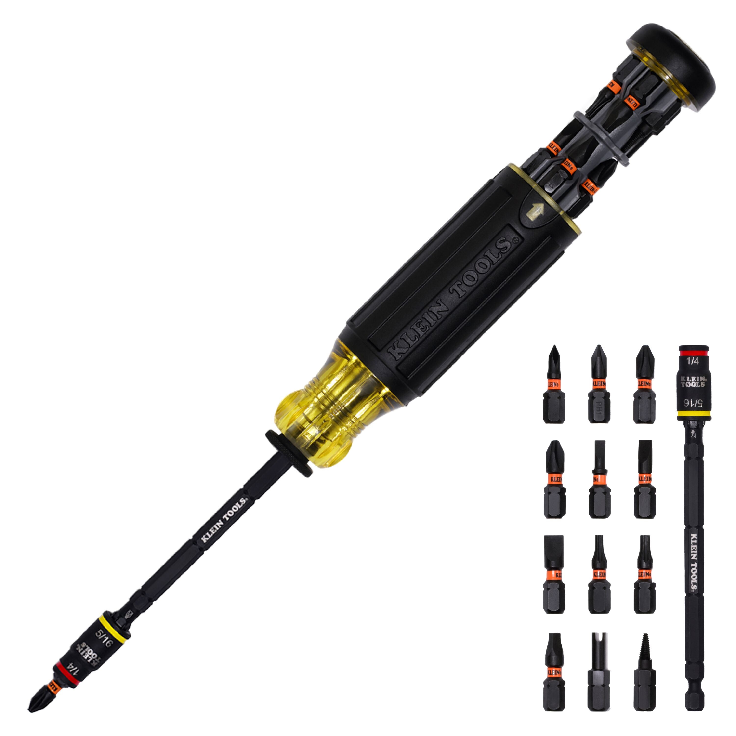 Klein® 32304 Impact Screwdriver, Phillips®/Slotted/Square/Torx® Point, 9.73 in OAL, Plastic Handle