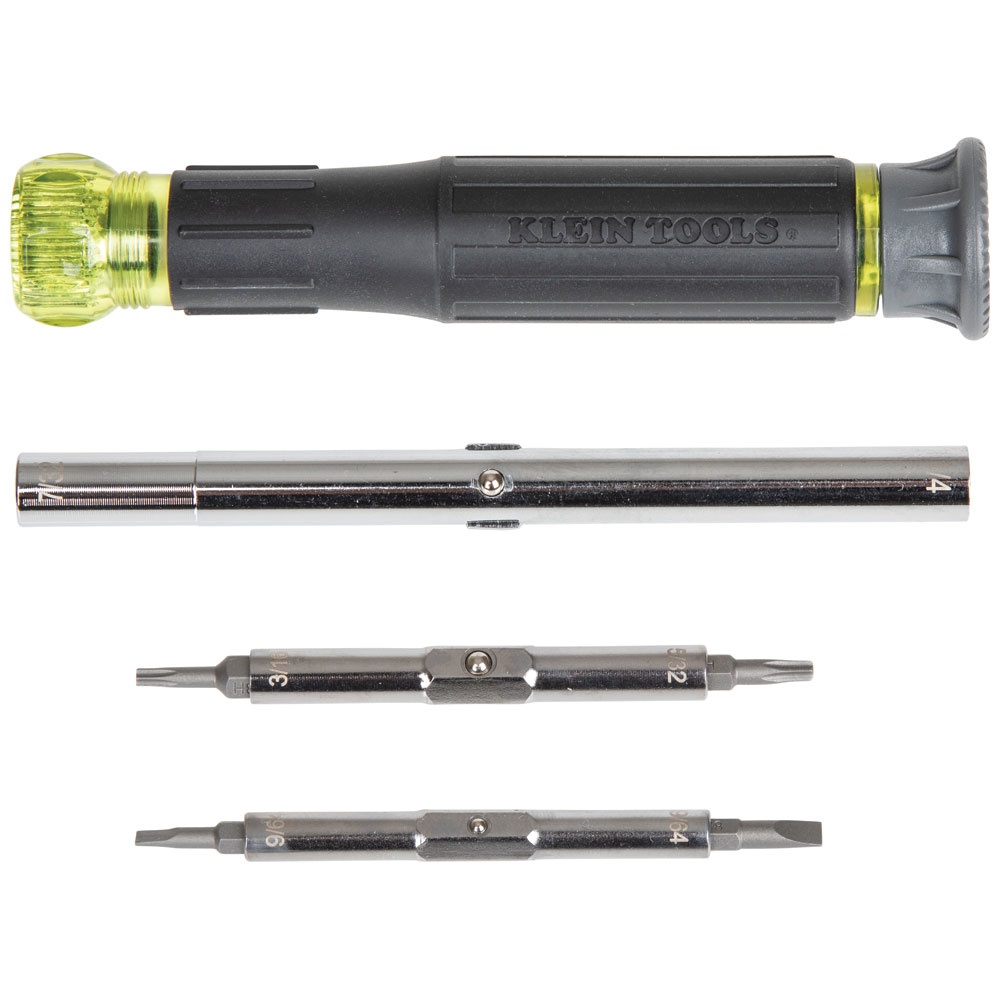 Klein® 32314 14-in-1 Precision Multi-Bit Screwdriver/Nutdriver, 8 Pieces, #00 to #0, 3/32 to 1/4 in, T7 to T15 Range, Cushion Grip Handle, Steel
