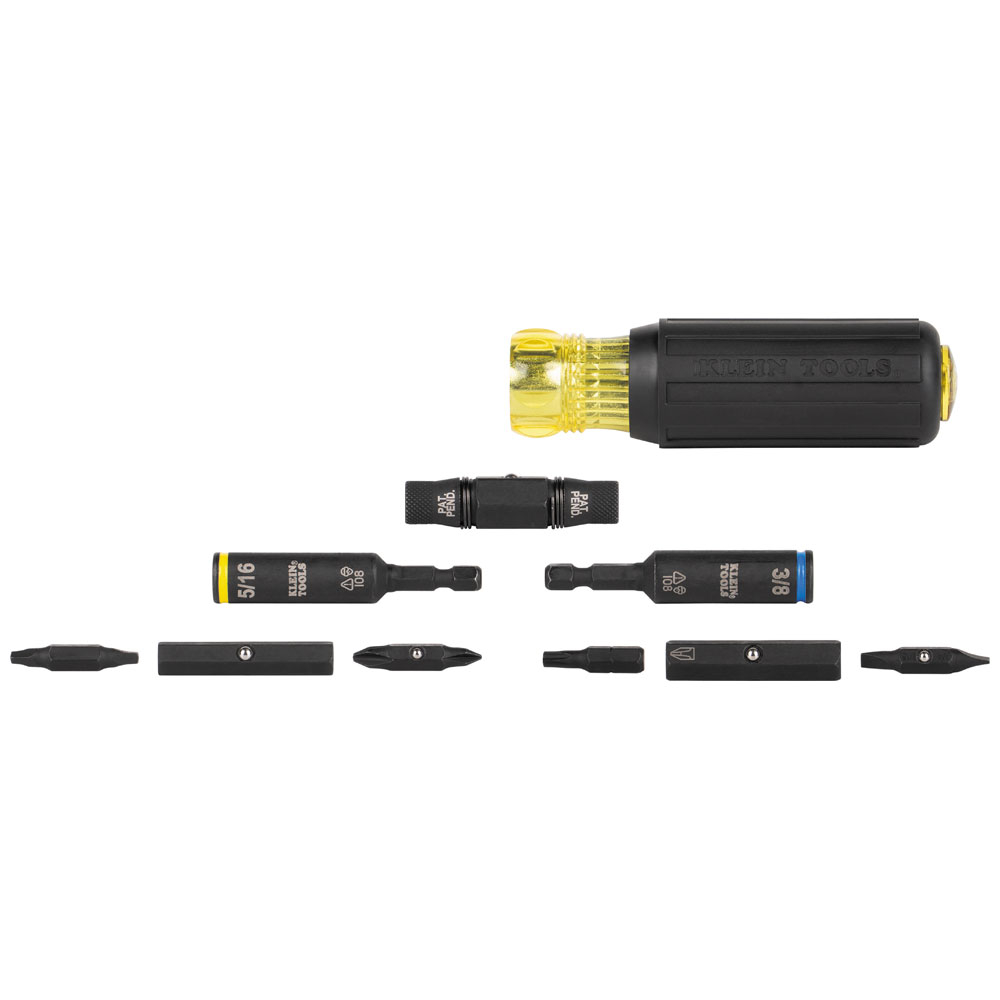 Klein® 32500HD 11-in-1 Nutdriver, 1/2, 3/8, 5/16, 1/4 in, Yellow/Black Cushion Grip Handle
