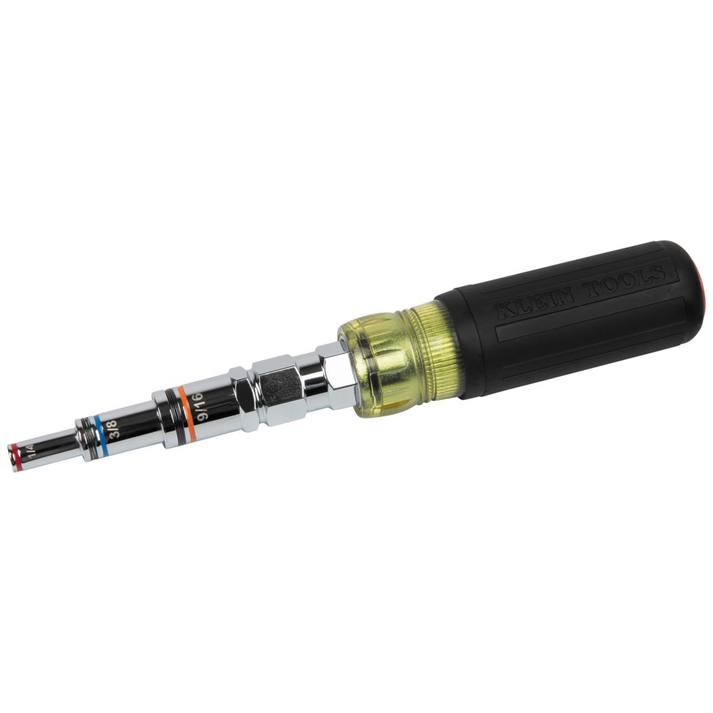 Klein® 32809MAG Multi Nut Driver, 1/4, 3/16, 5/16, 11/32, 3/8, 7/16, 9/16, 1/2, 3/4 in, Black/Yellow Cushion Grip Handle