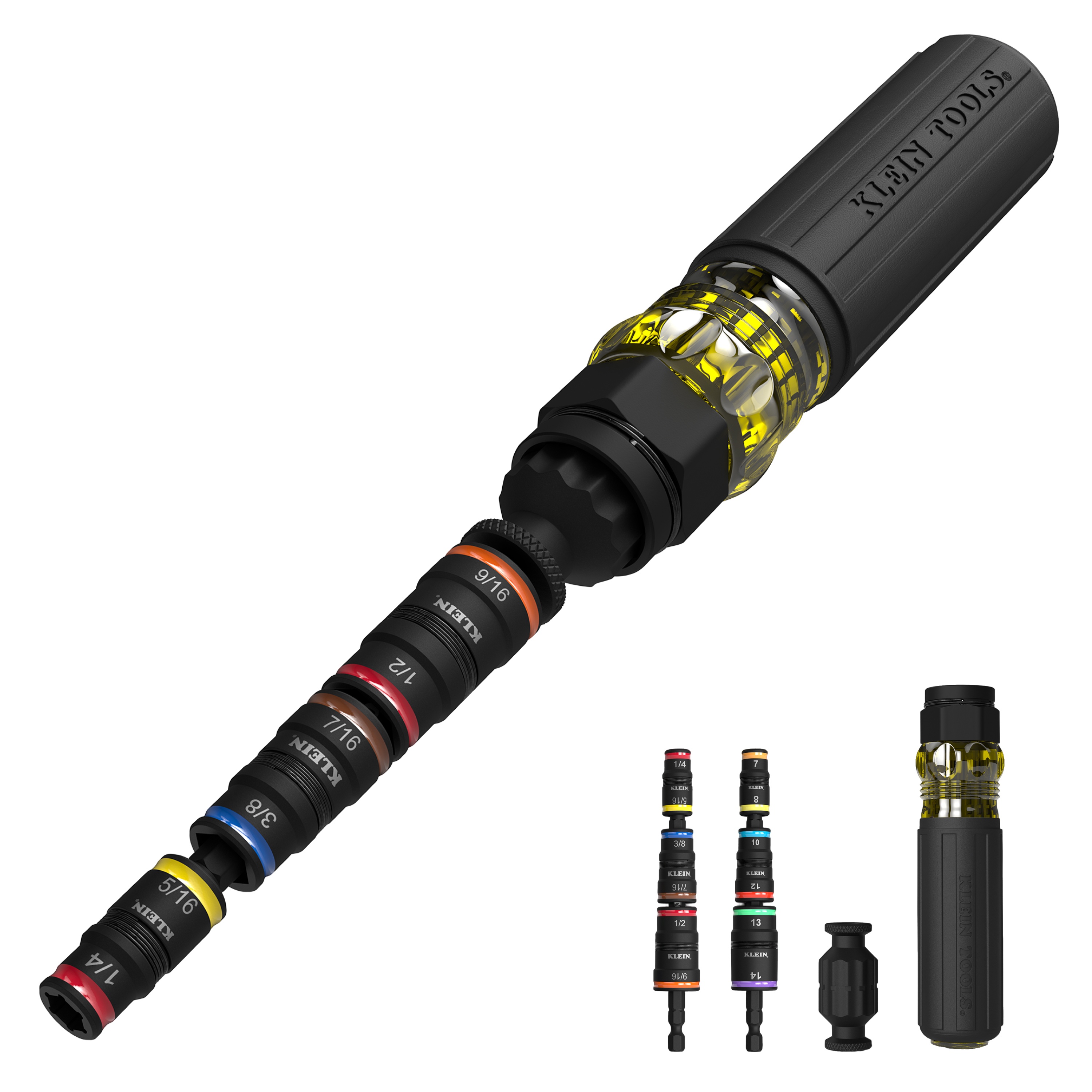 Klein® 32914HD Flip Socket Multi-Bit Nut Driver, Metric/SAE, 6 Points, 1/4 in Drive, 10 Pieces, Hex, Included Socket Size: 1/4 in, 5/16 in, 3/8 in, 7/16 in, 1/2 in, 9/16 in, 7 mm, 8 mm, 10 mm, 12 mm, 13 mm, 14 mm