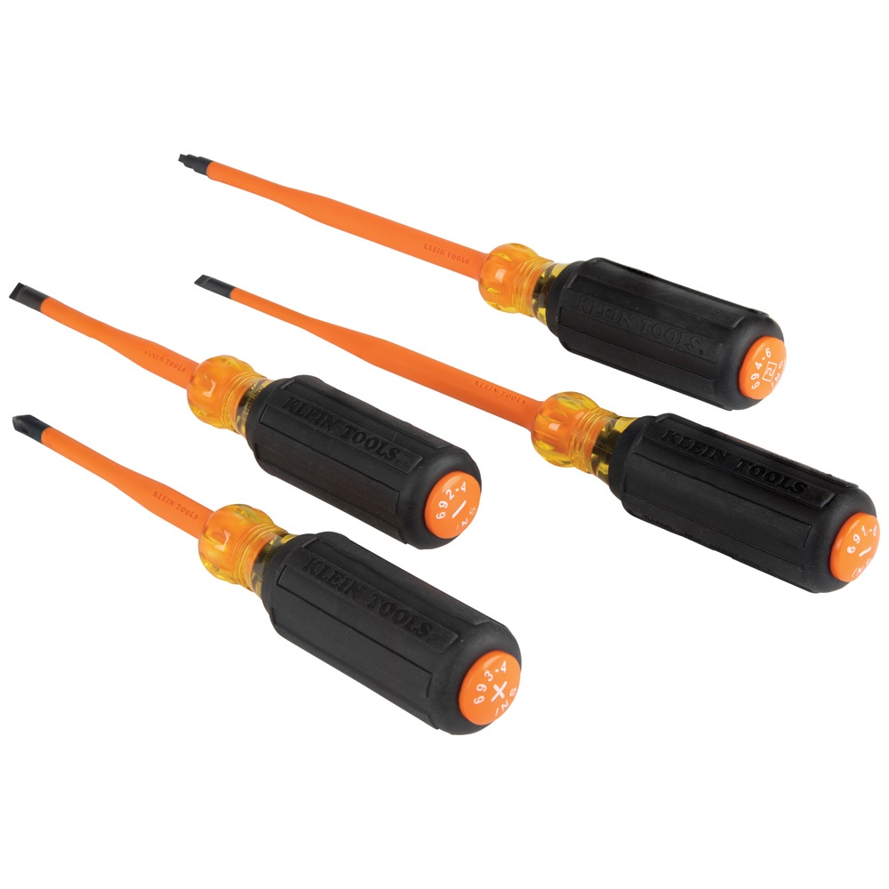Klein® 33734INS Slim-Tip Screwdriver Set, 4 Pieces, ASTM F-1505-16, IEC 60900:2018, Plastic/Steel
