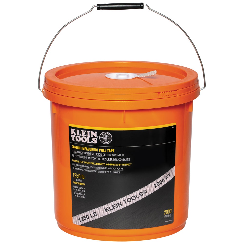 Klein® 50122 Pull Tape, 0.49 in Tape, 2000 ft L Tape, Flat Profile, Polyester Tape, Black/White