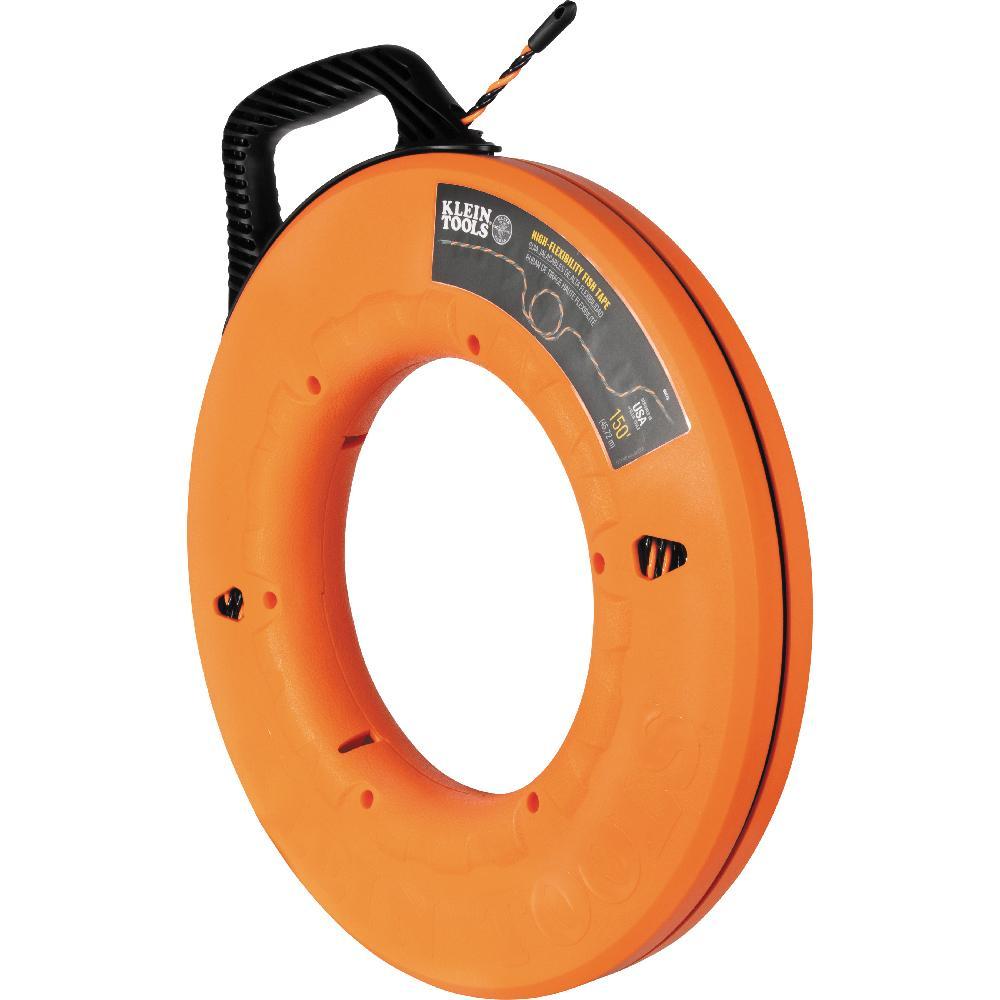 Klein® 50376 High Flex Fish Tape, 1/4 in Tape, 150 ft L Tape, Polyester Tape, Black/Orange