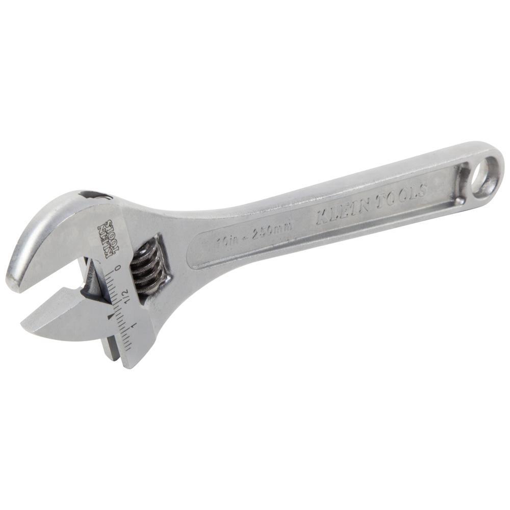 Klein® 507-10 Extra Capacity Non-Insulated Adjustable Wrench, 1-5/16 in, Polished Chrome, 10-1/8 in OAL, Forged Alloy Steel Body, Forged Alloy Steel