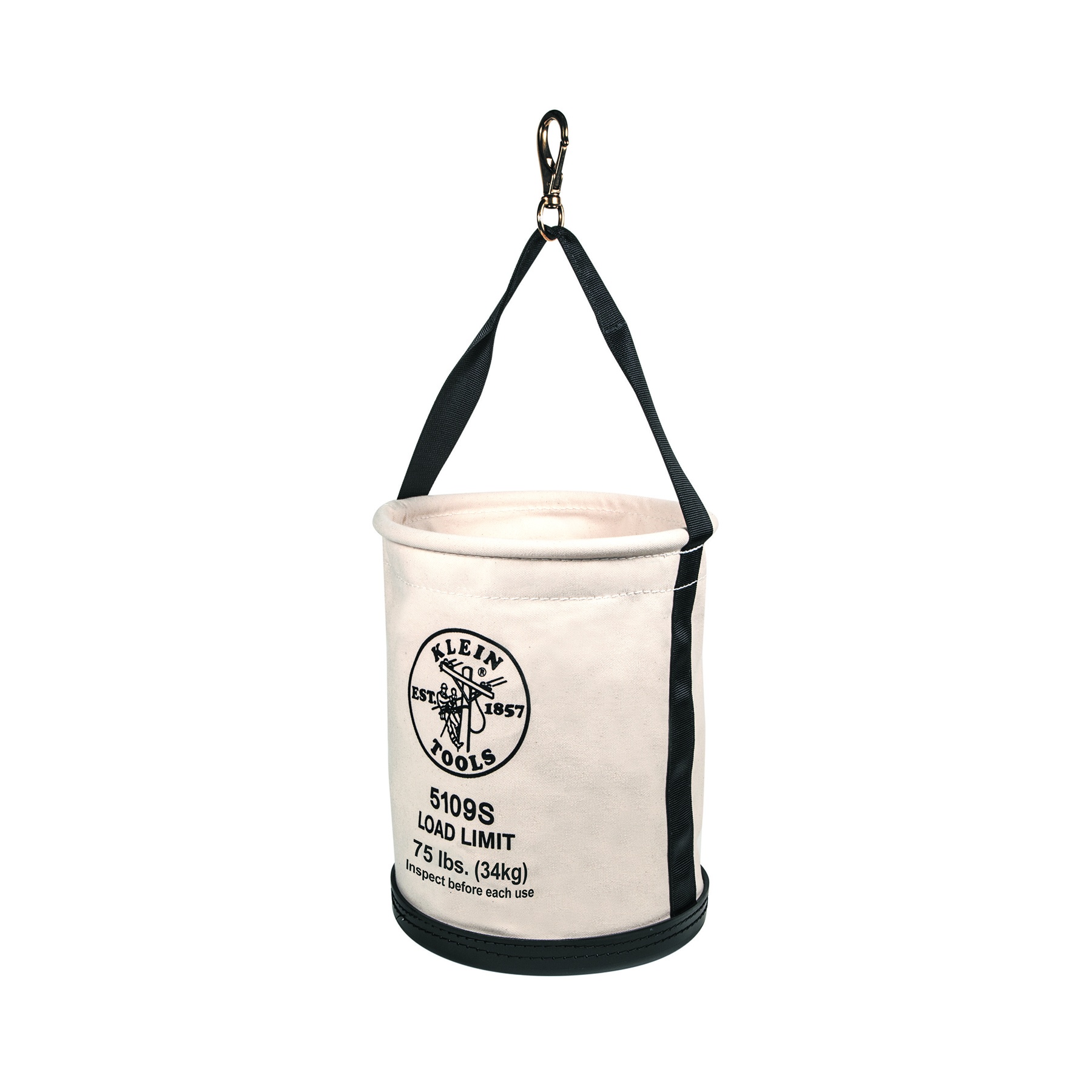 Klein® 5109S Wide Opening Straight Wall Bucket, 15 in H, 1 Pocket, #6 Canvas, Off-White