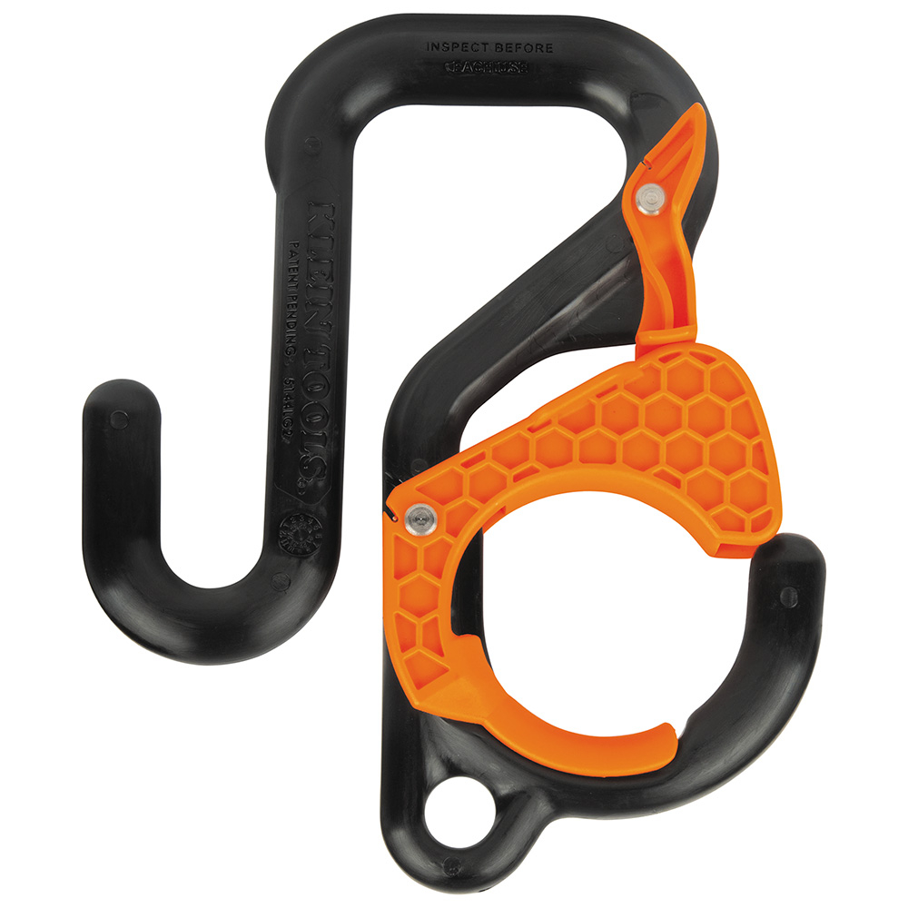 Klein® 5144LG2 Bucket Hook, For Use With Standard 2 in (5.1 cm) Lip Aerial Buckets, Grips, Power Tools and Other Utility Tool Accessories, Nylon/Stainless Steel, Black/Orange