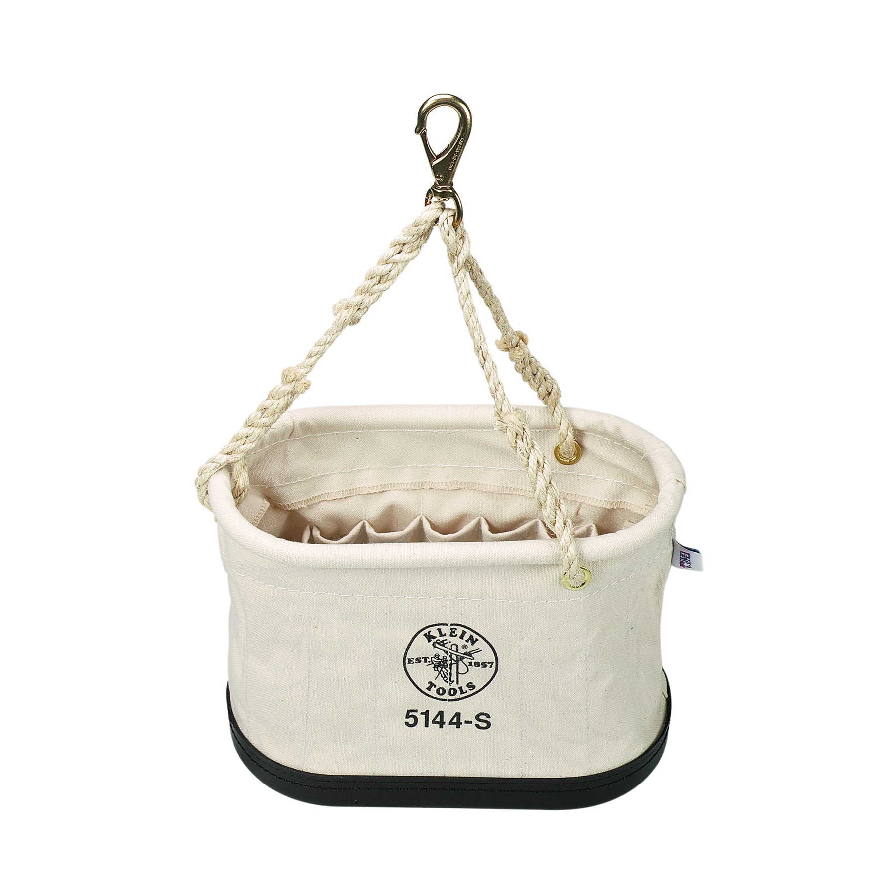 Klein® 5144S Oval Bucket, 10 in H x 7 in W x 5 in D, 15 Pockets, #6 Canvas, Off-White
