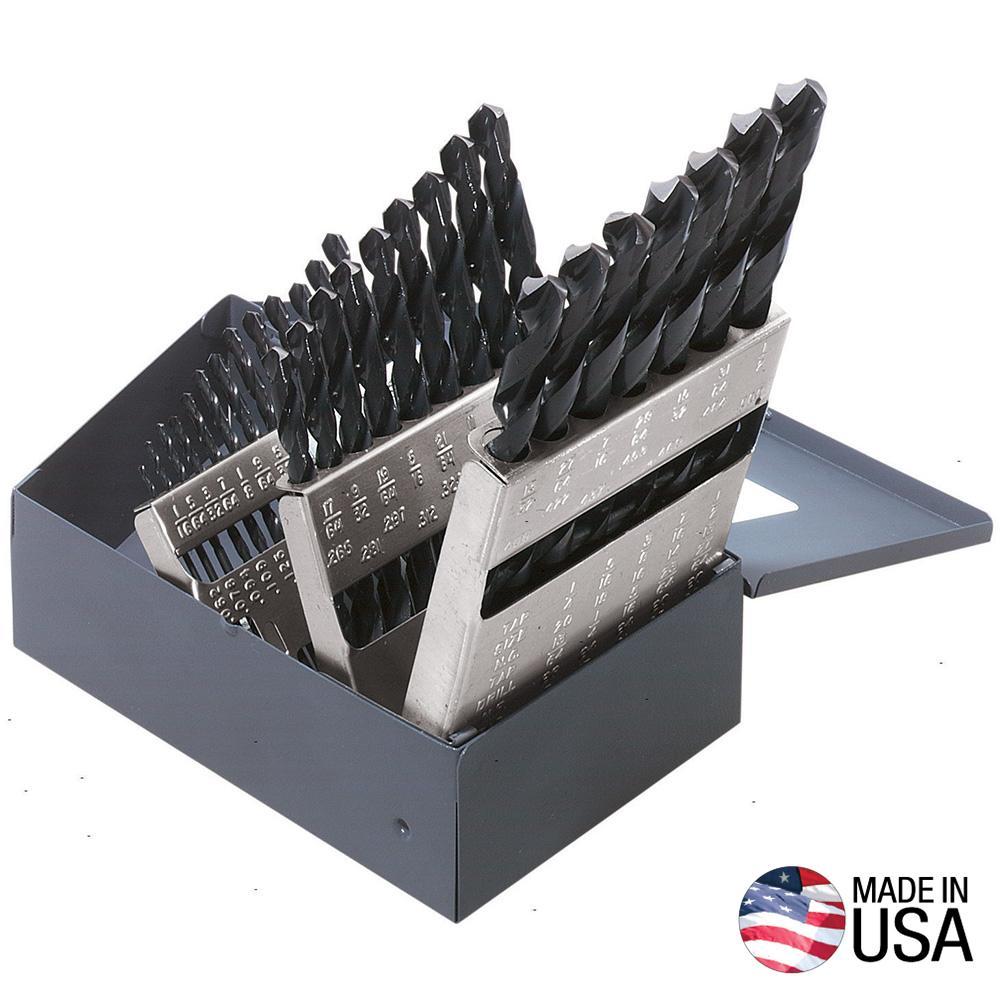 Klein® 53000 Standard Jobber Length Regular Point Drill Set, 1/16 in Min Drill Bit, 1/2 in Max Drill Bit, 118 deg Drill Point Angle, 29 Pieces, HSS, Oxide Treated