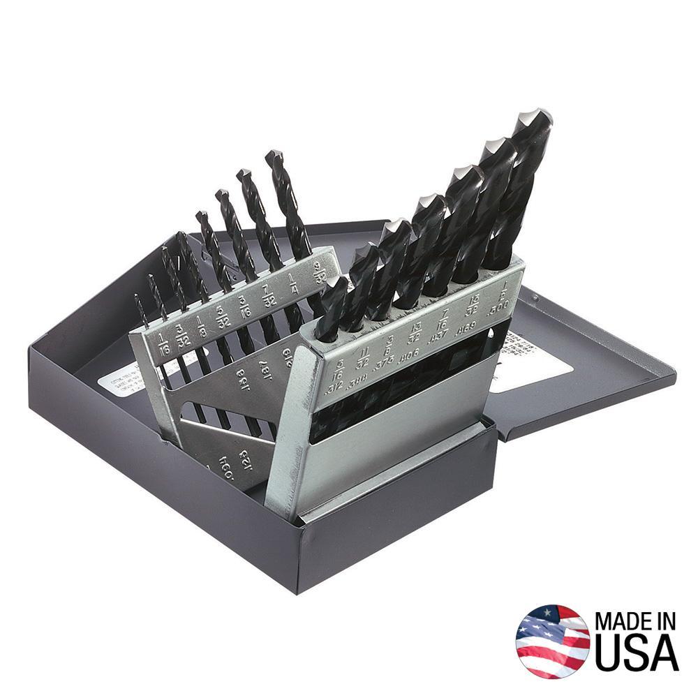 Klein® 53001 Standard Jobber Length Regular Point Drill Set, 1/16 in Min Drill Bit, 1/2 in Max Drill Bit, 118 deg Drill Point Angle, 15 Pieces, HSS, Oxide Treated