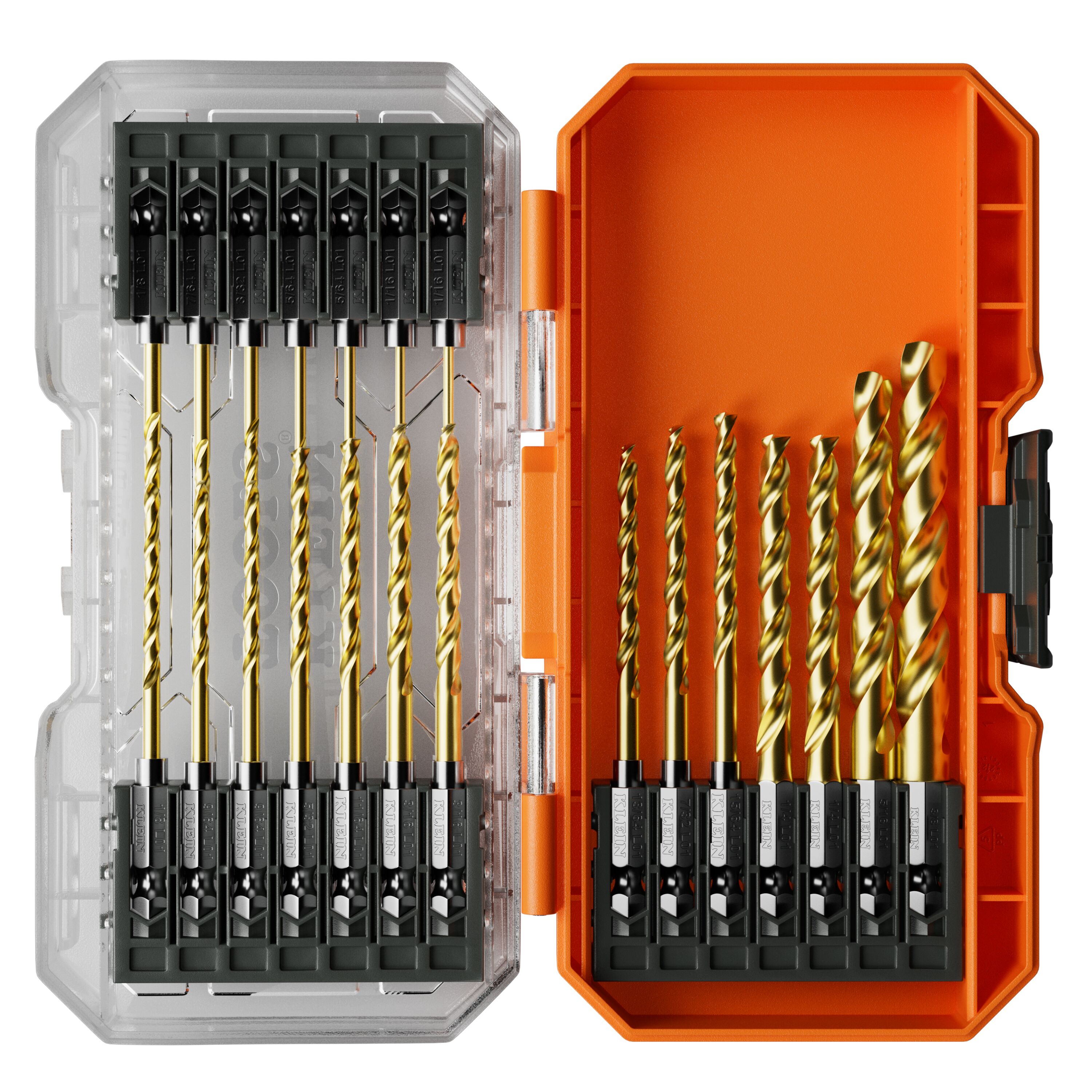 Klein® 53621 Drill Bit Set, 1/16 in Min Drill Bit, 135 deg Drill Point Angle, 21 Pieces, High Speed Steel, TiN