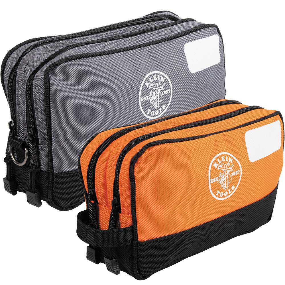 Klein® 55579 Heavy Duty Zipper Bag, 1680d Polyester, 2520d Polyester Bottom, Gray/Orange