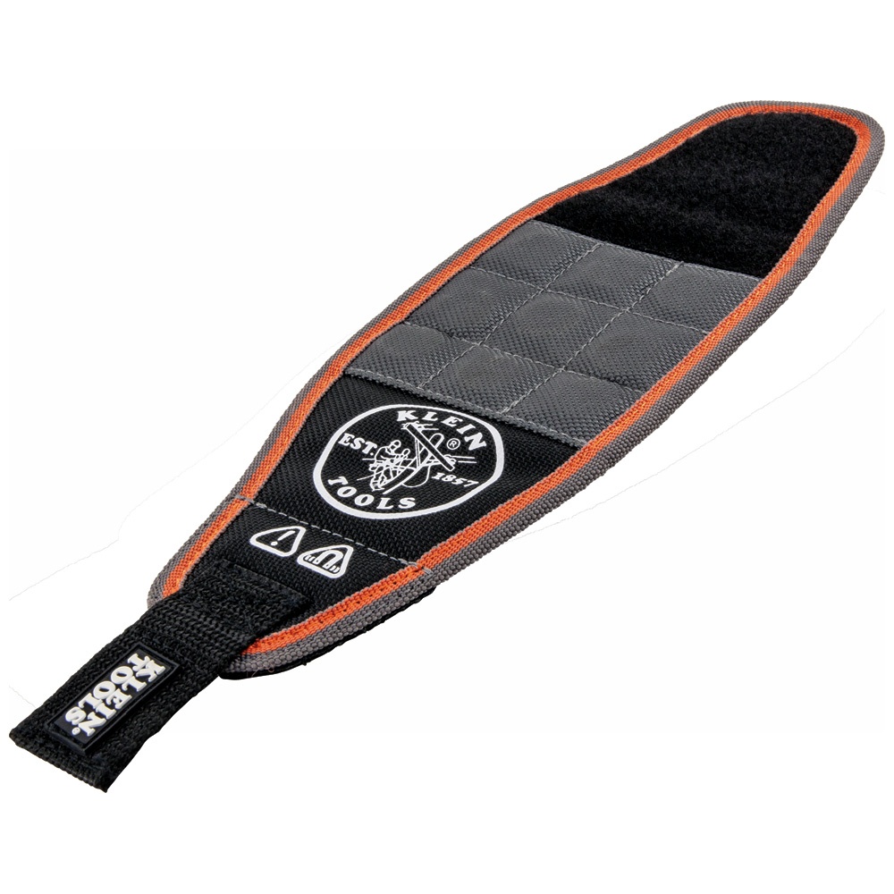 Klein® 55895 Magnetic Wristband, 13-1/4 in L x 3/4 in W x 4 in H, Adjustable/Hook and Loop Closure, Black with Orange/Gray