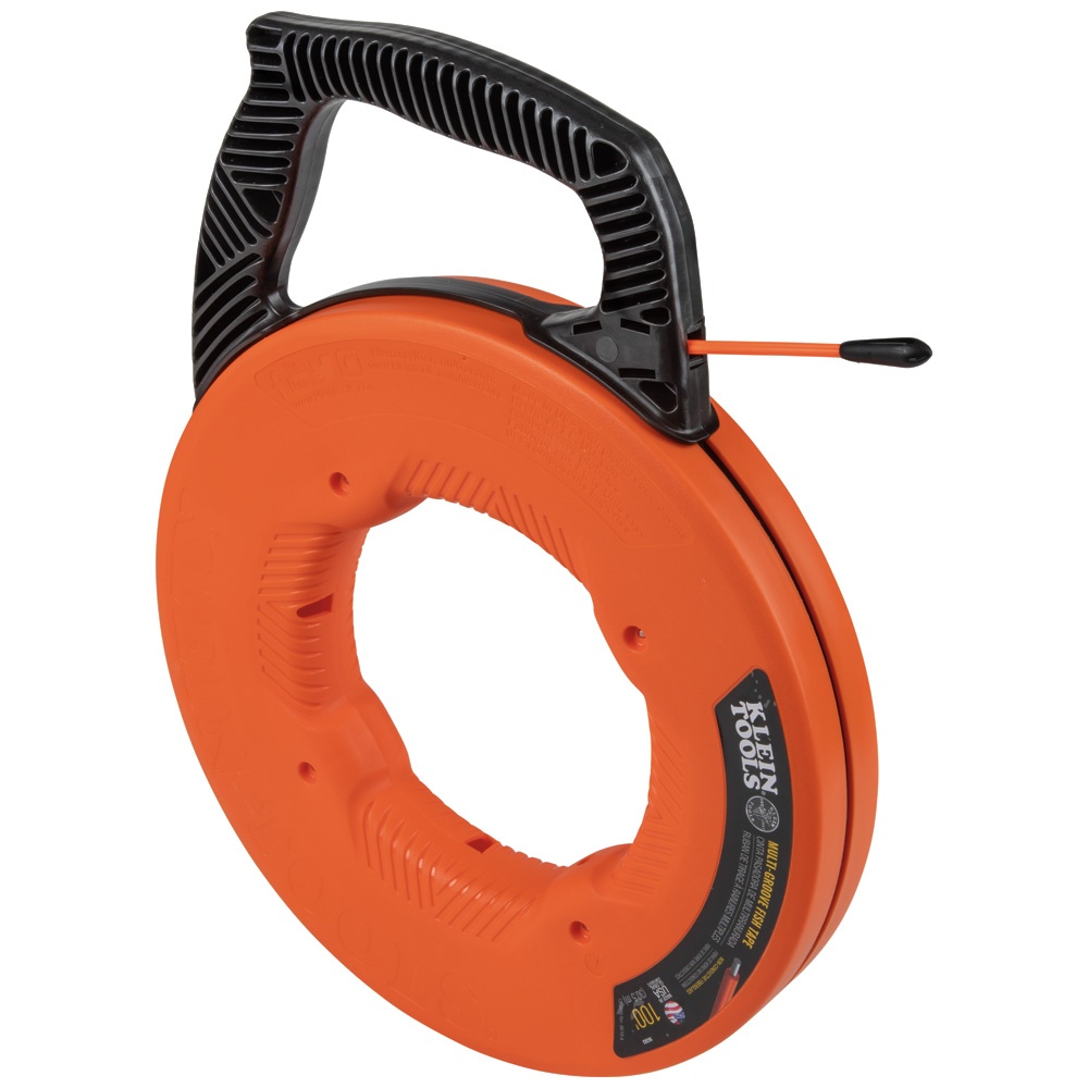 Klein® 56383 Multi-Groove Fish Tape With Non-Conductive Nylon Tip, 0.182 in THK Tape, 100 ft L Tape, Non-Conductive Nylon Eyelet Profile, Fiberglass Tape, Black/Orange
