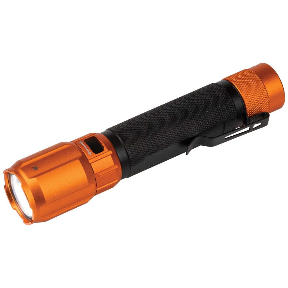 Klein® 56413 Pocket Flashlight, LED Bulb, Anodized Aluminum Housing, 1000 Lumens (Boost), 800 Lumens (High), 400 Lumens (Low), 95 Lumens (Strobe) Spotlight/650 Lumens (High), 450 Lumens (Medium), 35 Lumens (Eco), 4 Lumens (Strobe) Floodlig