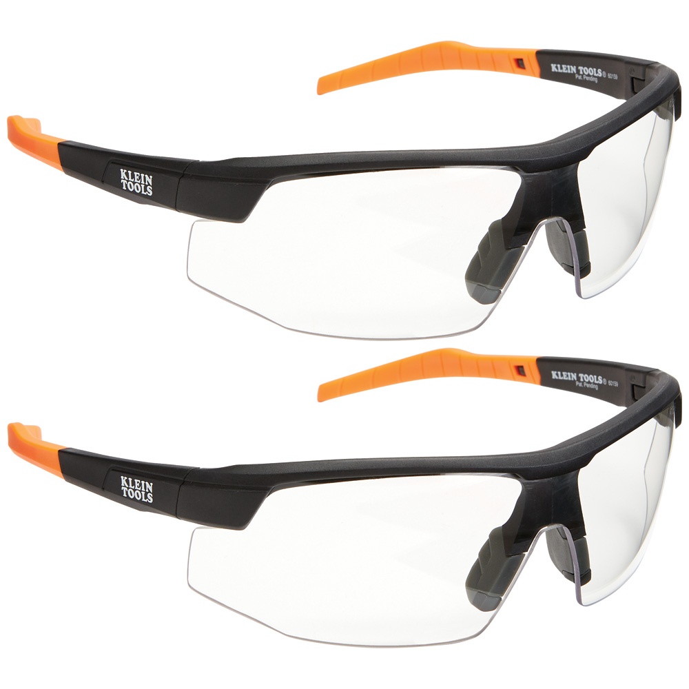 Klein® 60171 Standard Safety Eyewear, Anti-Fog/Scratch-Resistant, Clear Lens, Half-Frame Frame, Black/Orange, Nylon Frame, Polycarbonate Lens, ANSI Z87.1+ (2015), CSA Z94.3 (2015), MIL-PRF-32432A (Class 1-Ballistics Fragmentation) Clause 3.8.4.1