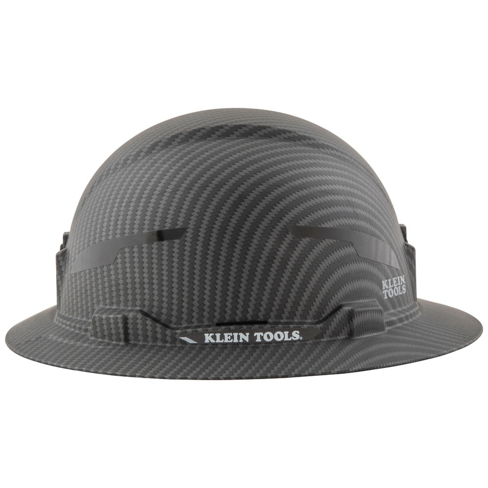 Klein® KARBN™ 60345 Full Brim Non-Vented Premium Hard Hat, 6-1/2 in Fits Mini Hat, 8 in Fits Max Hat, ABS/Polycarbonate, 4-Point Suspension, ANSI Electrical Class Rating: Class E, ANSI Impact Rating: ANSI Z89.1-2014, Ratchet with Pivot Adjustment