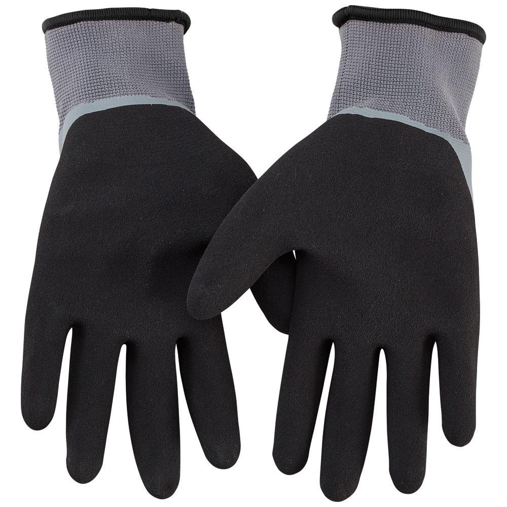 Klein® 60390 Standard Winter Work Gloves, Cold Weather, Grip/Seamless Style, XL, Latex Palm, Acrylic/Latex/Polyester, Black/Gray, Knit Wrist Cuff, Black/Latex Coated Coating, Resists: Abrasion, Tear and Water