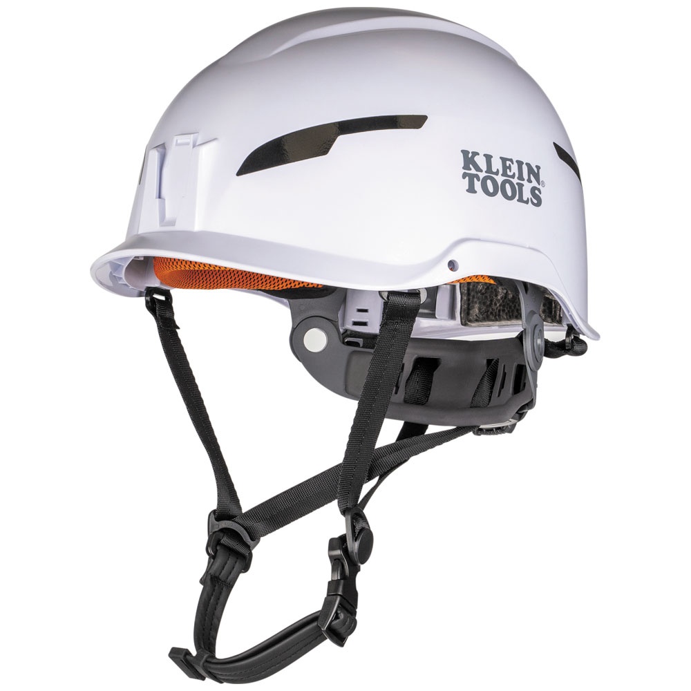 Klein® 60564 Non-Vented Type-2 Safety Helmet, 6-1/2 Fits Mini Hat, 8 Fits Max Hat, ABS/Polycarbonate, 6-Point Suspension, ANSI Electrical Class Rating: Class E, ANSI Impact Rating: ANSI Z89.1-2014, Ratchet Knob Adjustment