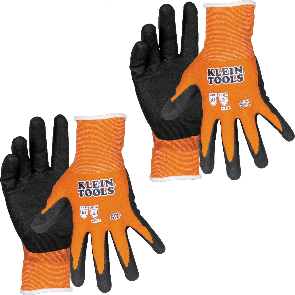 Klein® 60579 Powdered Knit Dipped Gloves, Nylon Spandex, Knit Wrist Cuff, Resists: Cut, ANSI Cut-Resistance Level: A1, Pair Hand