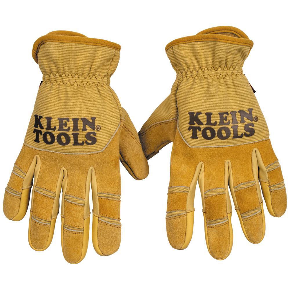 Klein® 60608 Powder-Free Unisex Gloves, Work, Cowhide Leather, Brown, Open Cuff, Resists: Abrasion, Unlined Lining