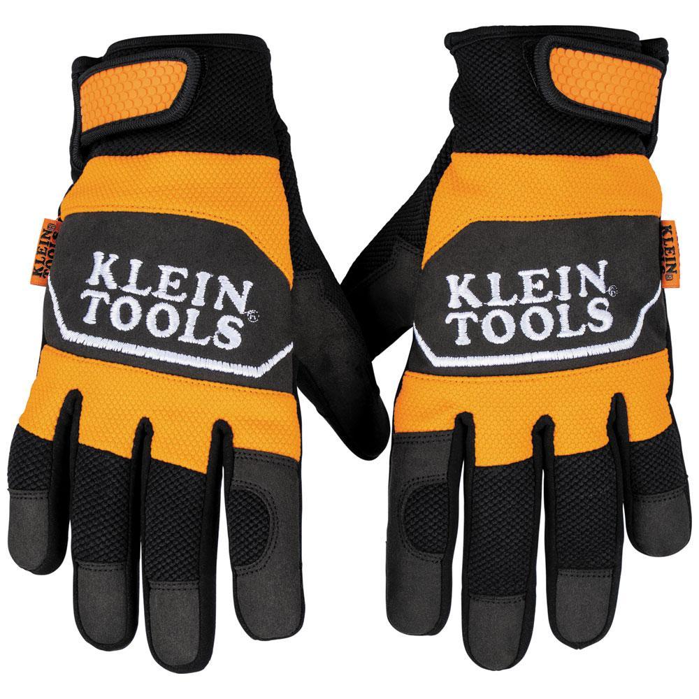 Klein® 60619 Work Gloves, Work, M, Synthetic Leather Palm, 45% Synthetic Leather/20% Knit Fabric/7% 3M Thinsulate 40g liner/7% Polyester/6% EVA foam Padding/6% Nylon Stitching/5% Polyester WAterproof Membrane/4% Other, Black/Charcoal Grey/Orange/White
