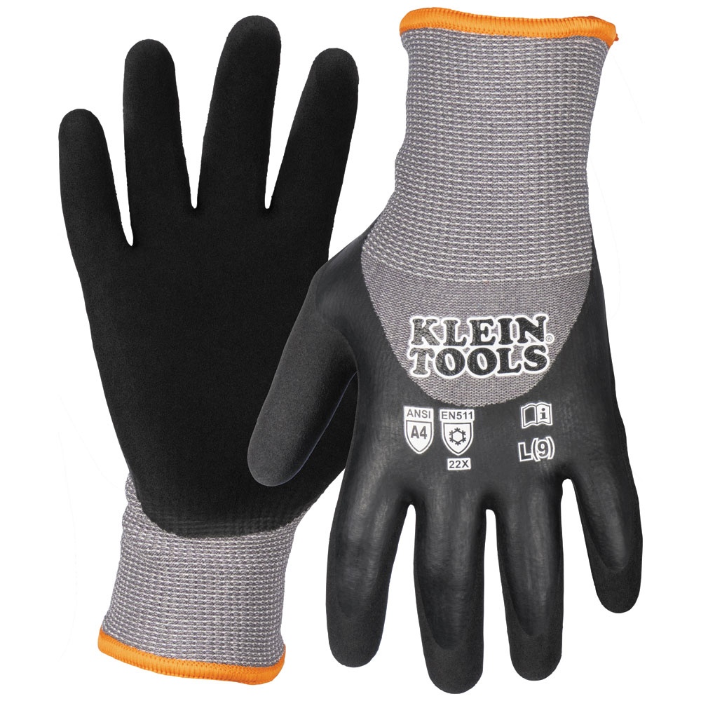 Klein® 60839 Knit Dipped Glove, 41.9% Acrylic/41.3% Latex/14.4% Nylon/1.4% Spandex, Seamless Knit Cuff, Resists: Cut, ANSI Cut-Resistance Level: A4