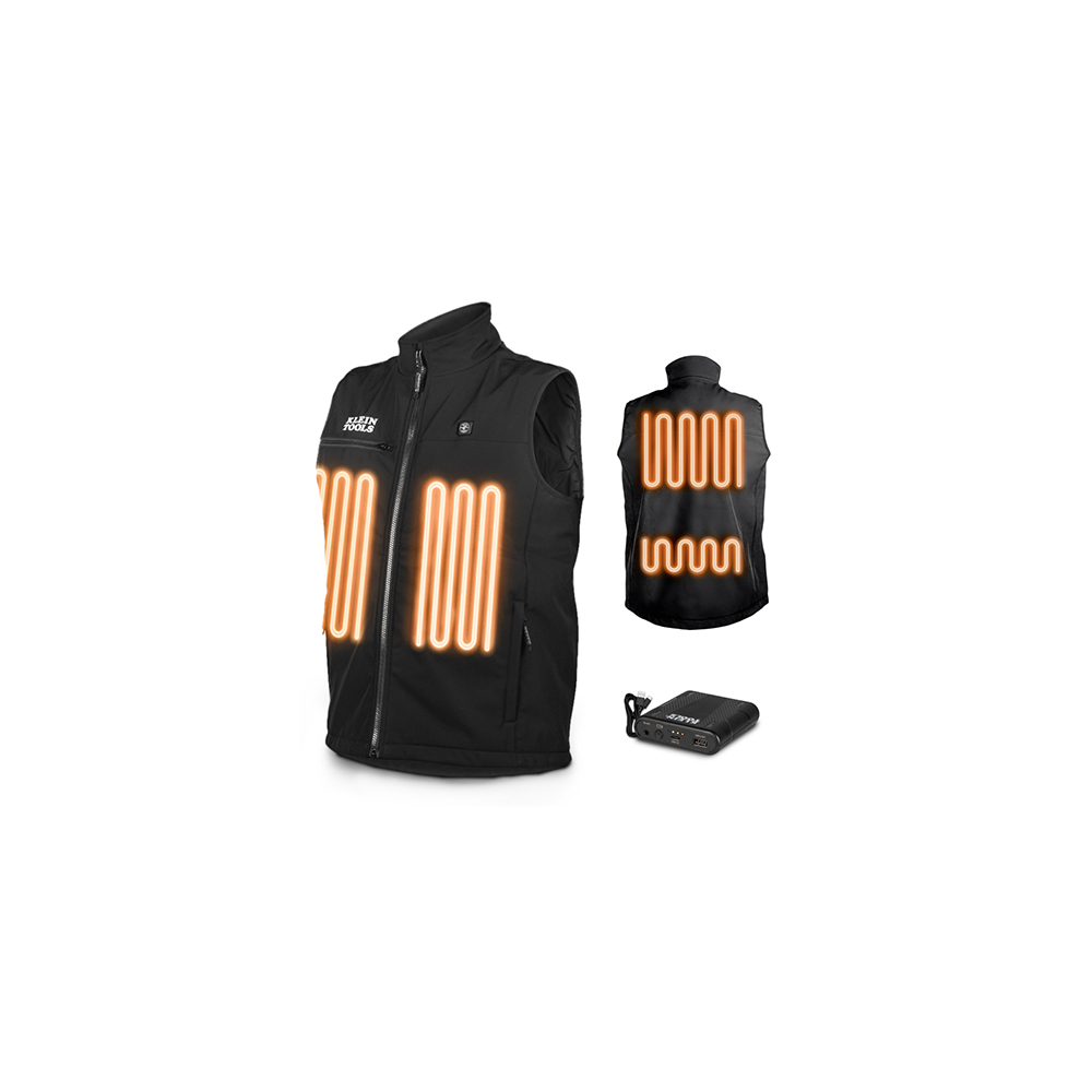 Klein® 60953 Light Weight Heater Base Layer Vest, M, Black, Polyester, 38 to 40 in Chest, Zipper Closure