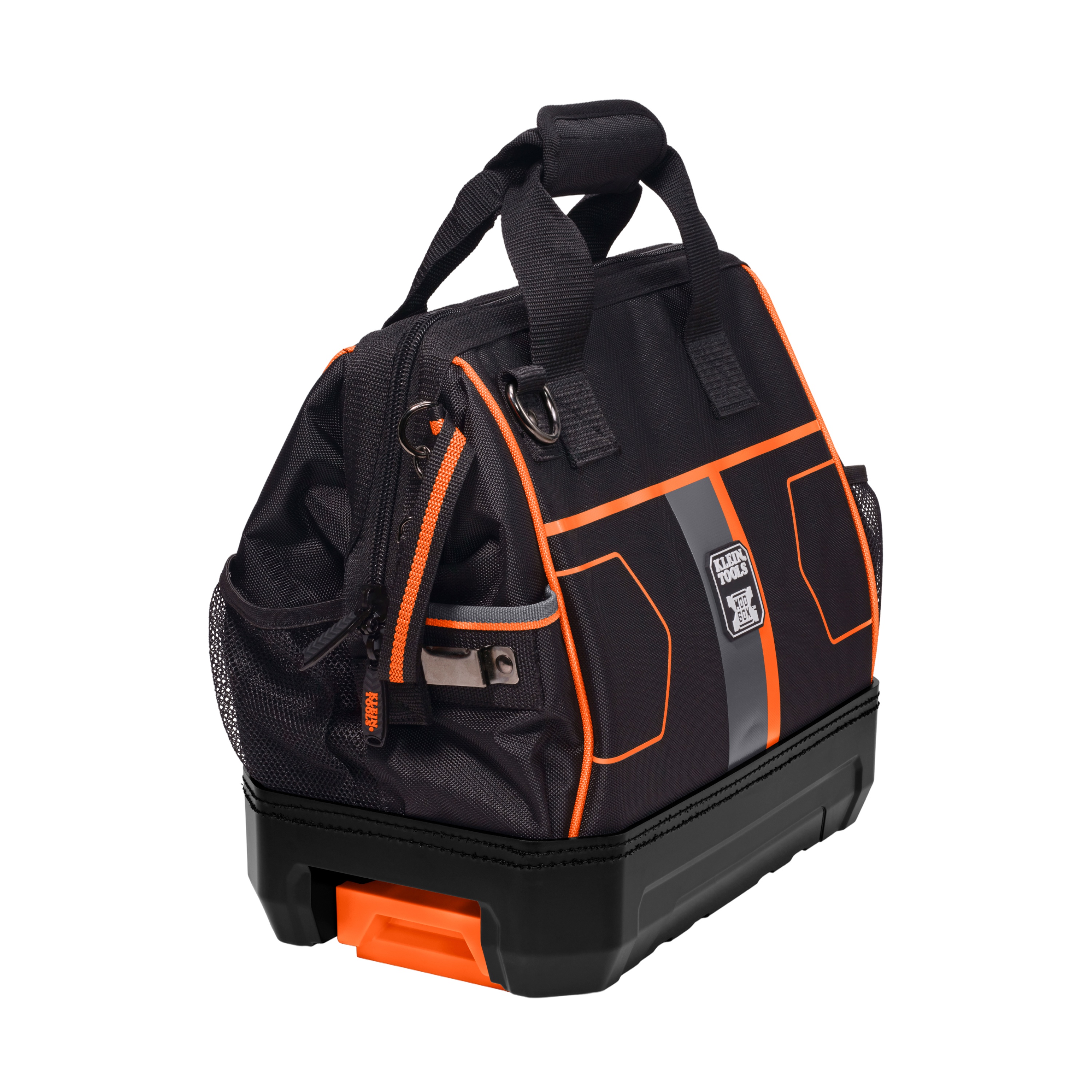 Klein® 62203MB 28-Pocket Tool Bag, 1680d Ballistic Weave/Hard Molded Polypropylene, Black/Orange