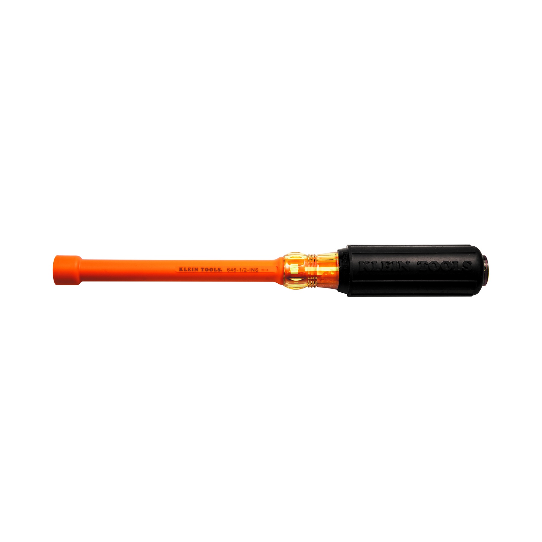 Klein® 646-1/2-INS Insulated Nutdriver, 1/2 in, Hex/Hollow Shank, Orange Cushion Grip Handle
