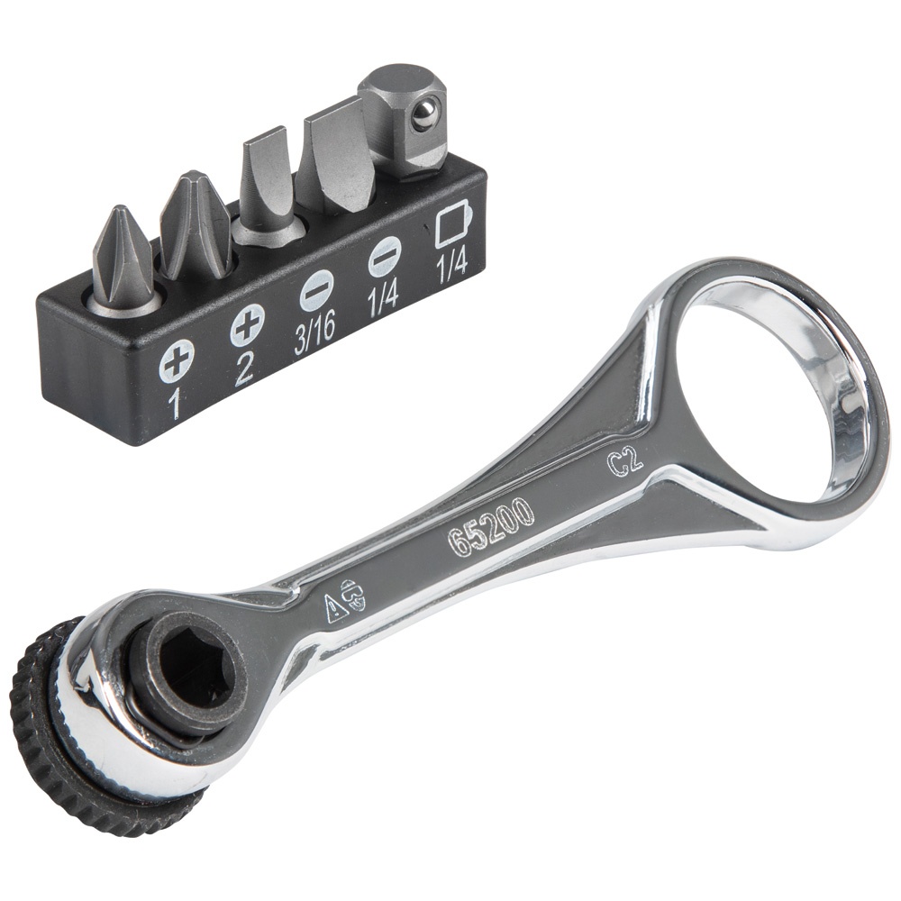 Klein® 65200 Slim-Profile Mini Ratchet Set, 1/4 in Drive, 5 Pieces, Steel