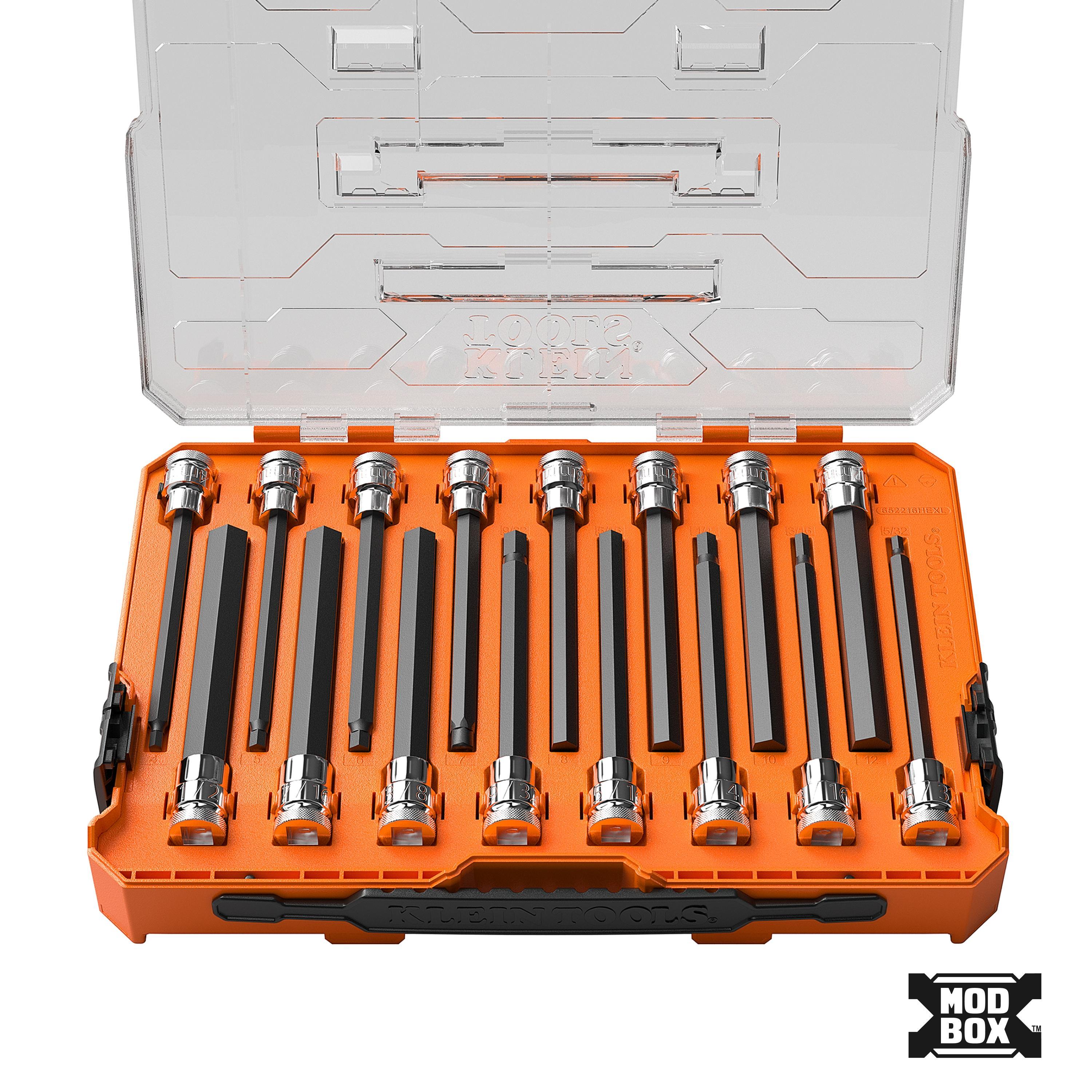 Klein® 652216HEXL Socket Set, 6 Points, 3/8 in Drive, 16 Pieces, Hex, Included Socket Size: 5/32, 3/16, 1/4, 9/32, 5/16, 3/8, 7/16, 1/2 in