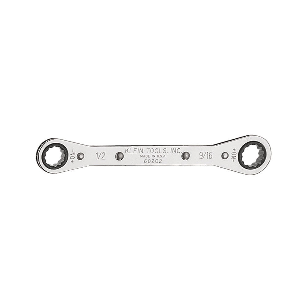 Klein® 68202 Box Wrench, 1/2 x 9/16 in Wrench, 12 Points, 25 deg Offset, 6-7/8 in OAL, Steel, Polished Chrome
