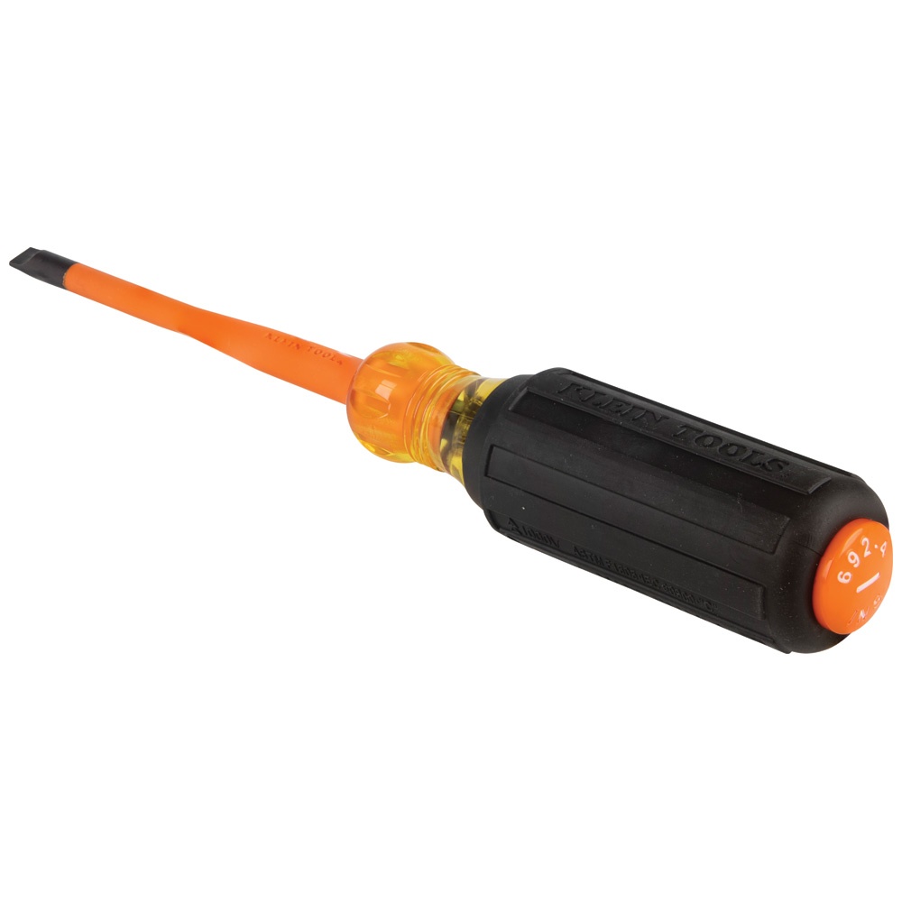 Klein® 6924INS Slim-Tip Screwdriver, 1/4 in Cabinet Point, 8.31 in OAL, Rubber Handle, ASTM F-1505-16, IEC 60900:2018