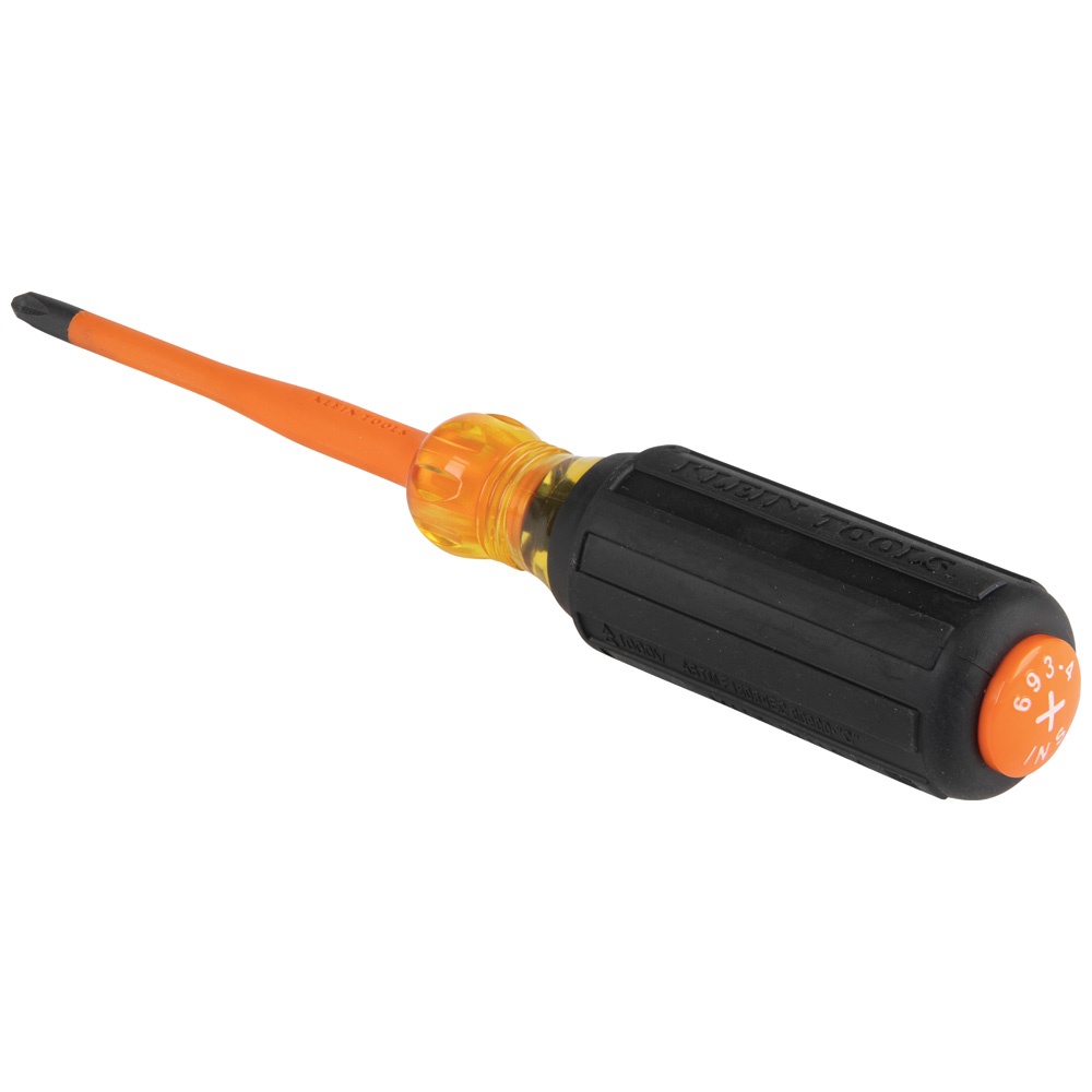 Klein® 6934INS Slim-Tip Screwdriver, #2 Phillips® Point, 8.31 in OAL, Rubber Handle, ASTM F-1505-16, IEC 60900:2018