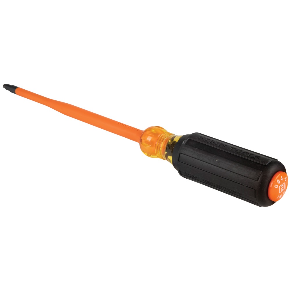 Klein® 6946INS Slim-Tip Screwdriver, #2 Square Point, 10.31 in OAL, Rubber Handle, ASTM F-1505-16, IEC 60900:2018