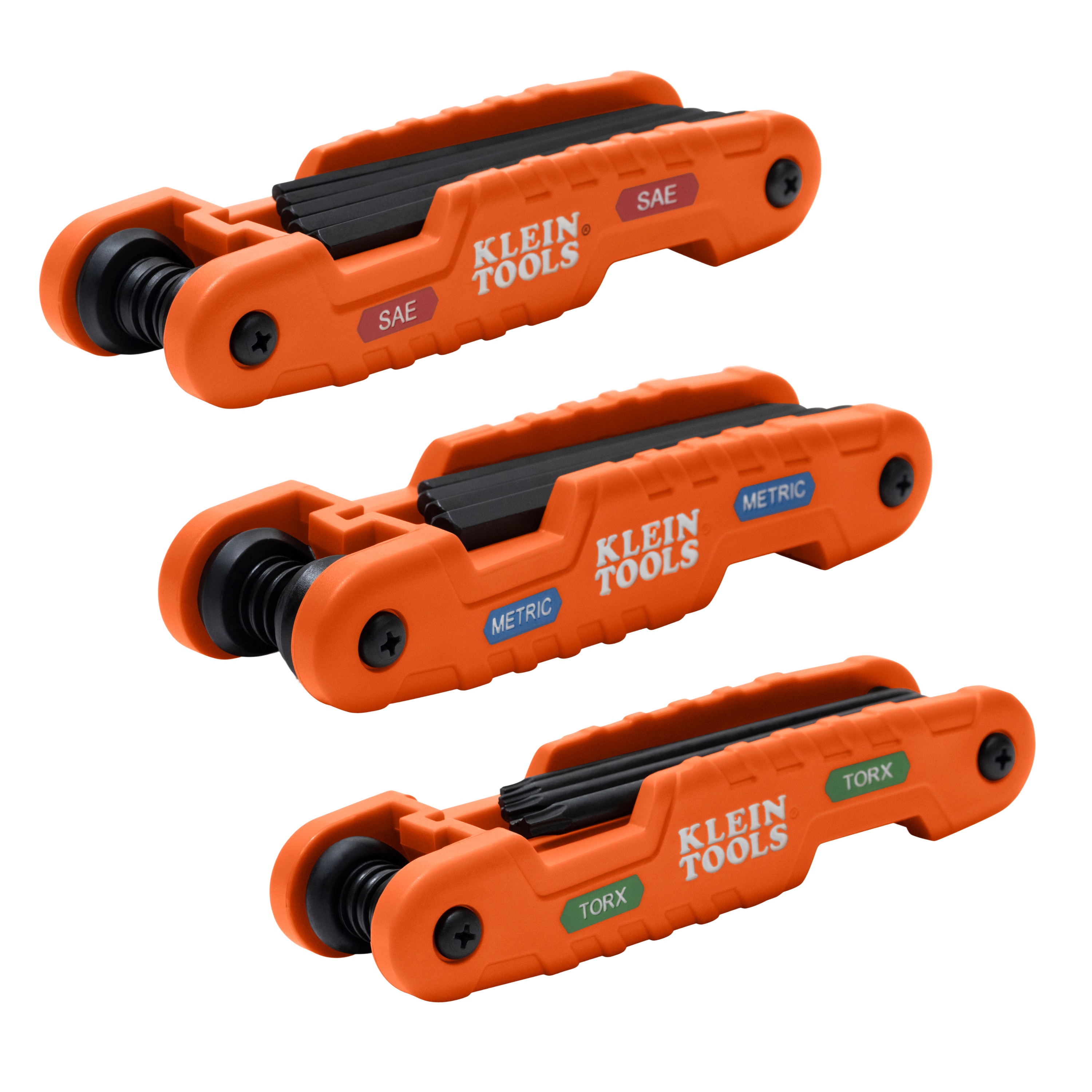 Klein® 70553 Pro Folding Set, 3 Pieces, 1/2 in, 3/8 in, 5/16 in, 1/4 in, 7/32 in, 3/16 in, 5/32 in, 9/64 in, 1/8 in, 7/64 in, 3/32 in, 1.5 mm, 2 mm, 2.5 mm, 3 mm, 4 mm, 5 mm, 6 mm, 8 mm, 10 mm, 12 mm, T40, T30, T27, T25, T20, T15, T10, T9, T8, T6 Hex