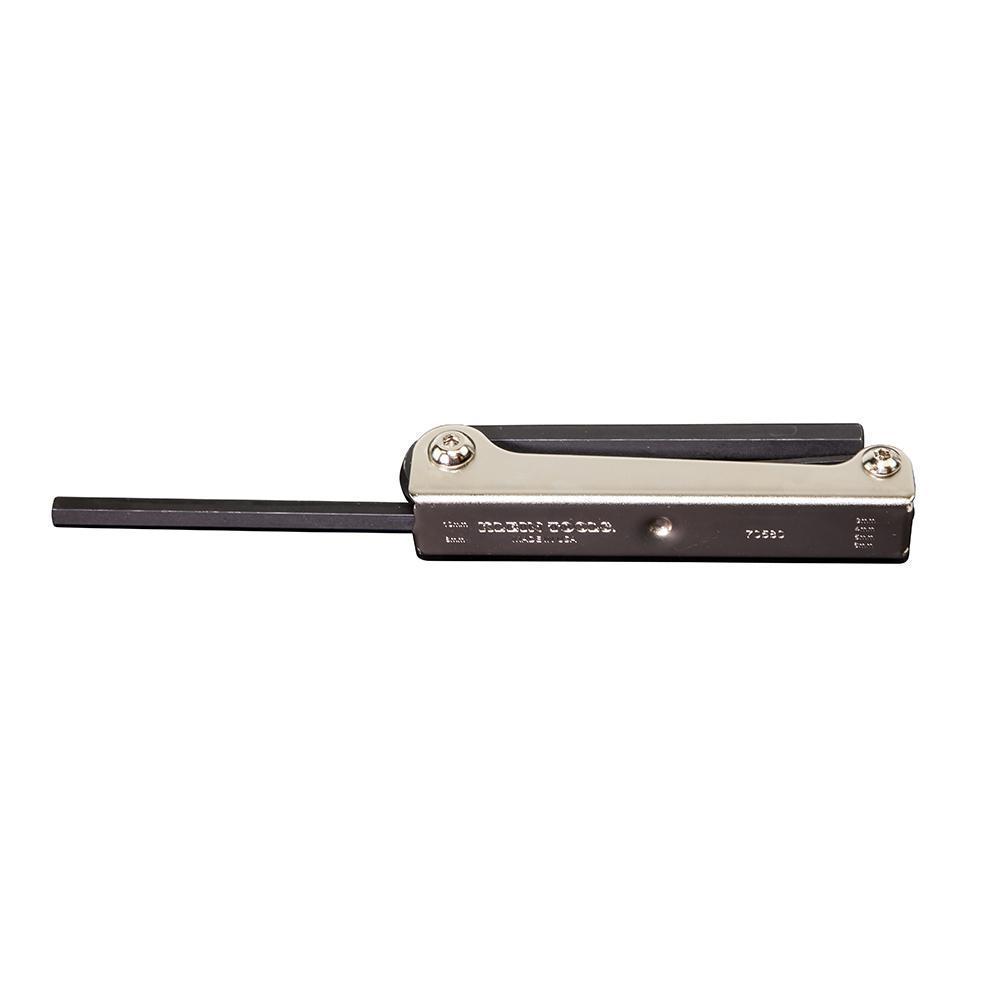 Klein® 70580 2-Position Folding Hex Key Set, 6 Pieces, 3 to 10 mm Hex, Alloy Steel, Polished Chrome/Nickel Plated