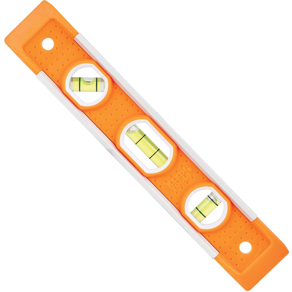 Klein® 935 Rare Earth Magnet Torpedo Level, 9 in L, 3 Vials, Plastic, 0/45/90 deg Vial Position, 0.1 % Accuracy