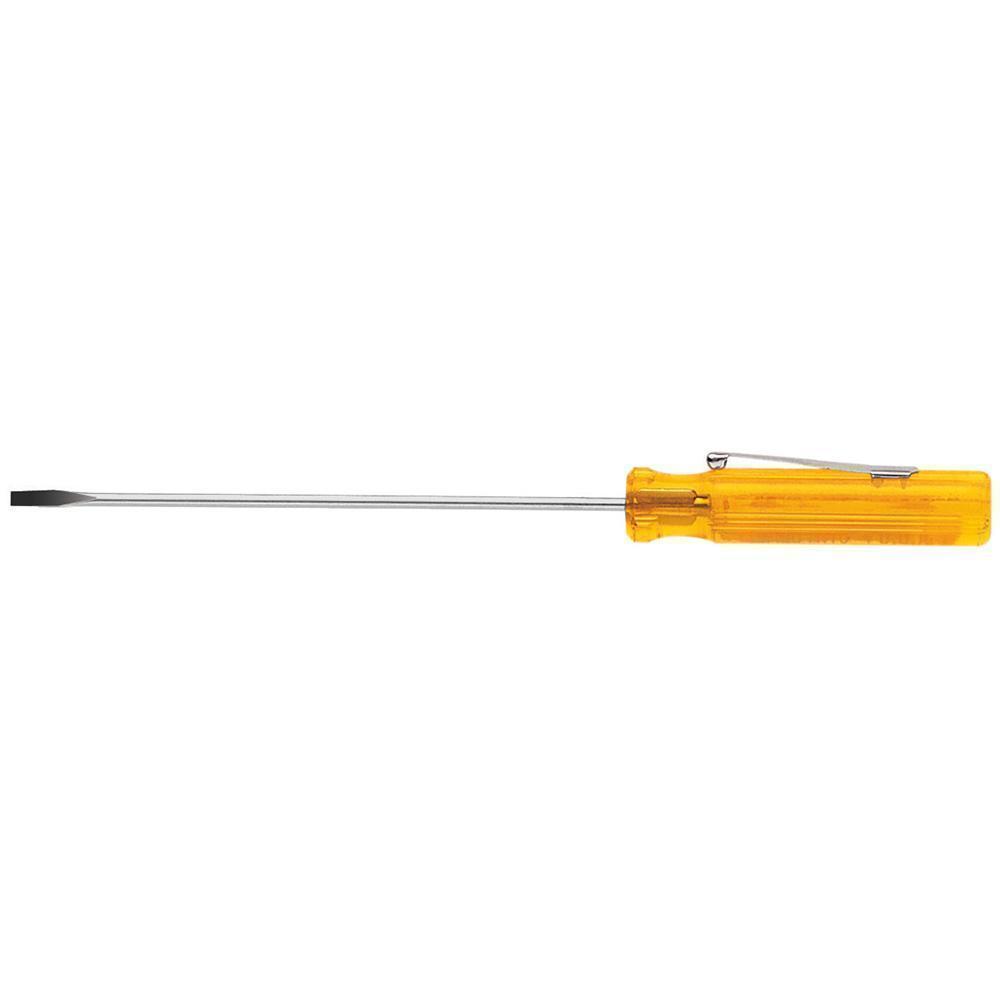 Klein® A130-2 Pocket Clip Screwdriver, 1/8 in Slotted Point, Steel Shank, 3-7/8 in OAL, Plastic Handle, Polished Chrome/Nickel Plated/Black Tipped, ANSI/ASME Specified