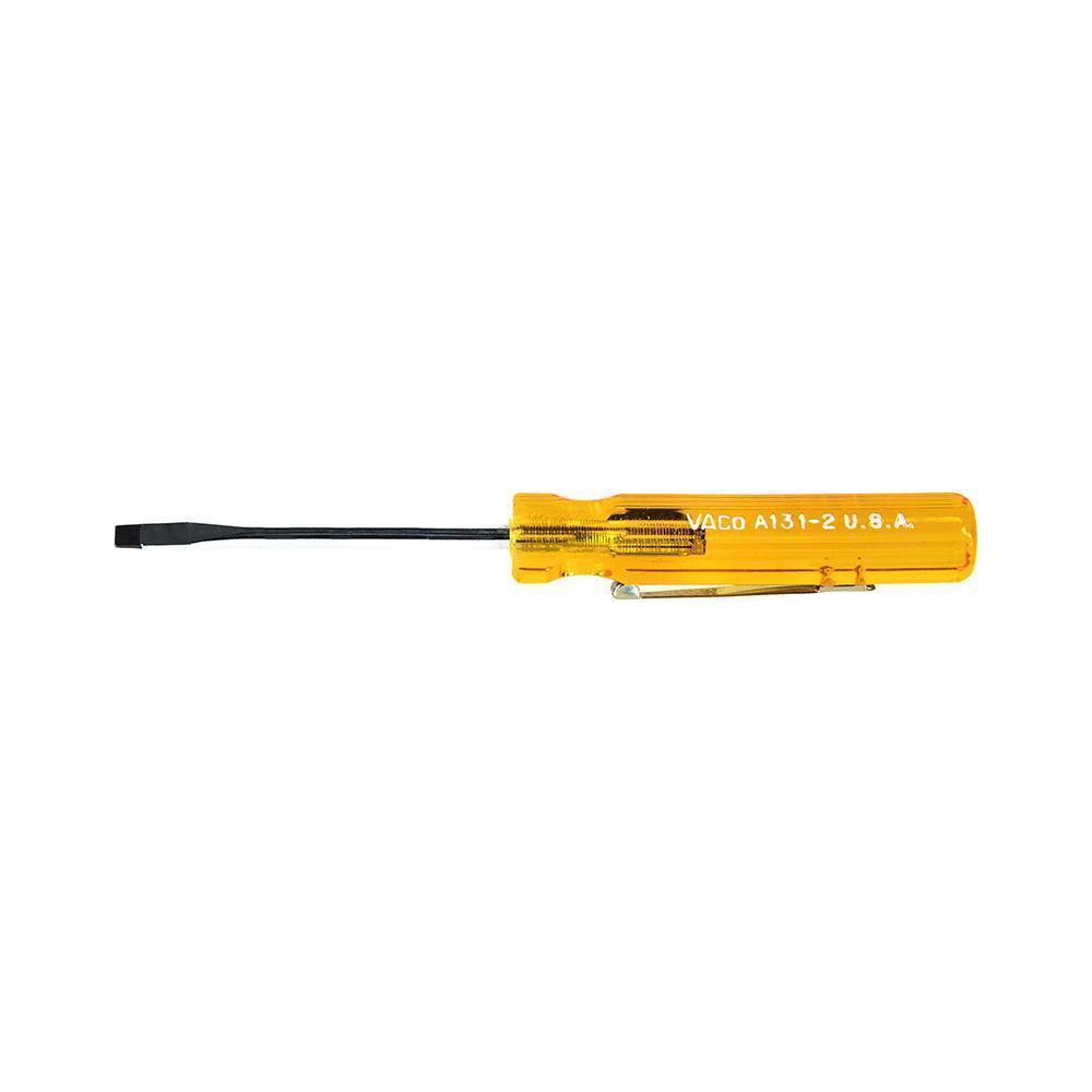 Klein® A131-2 Pocket Clip Screwdriver, 1/8 in Slotted Point, Steel Shank, 4-7/16 in OAL, Plastic Handle, Polished Chrome/Nickel Plated/Black Tipped, ANSI/ASME Specified