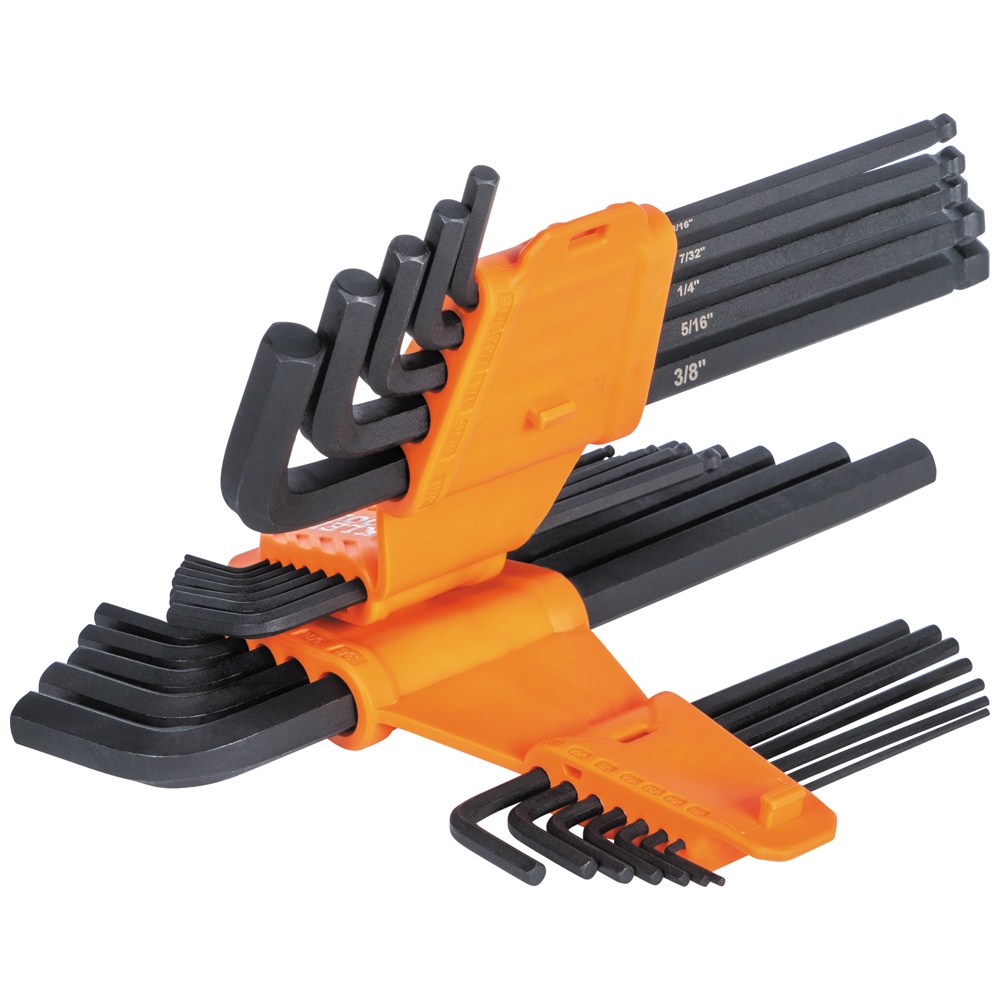 Klein® BLS22 Long Ball End Hex Key Set, 22 Pieces, 1/16 to 3/8 in Hex, CR-V Steel, Black Phosphate