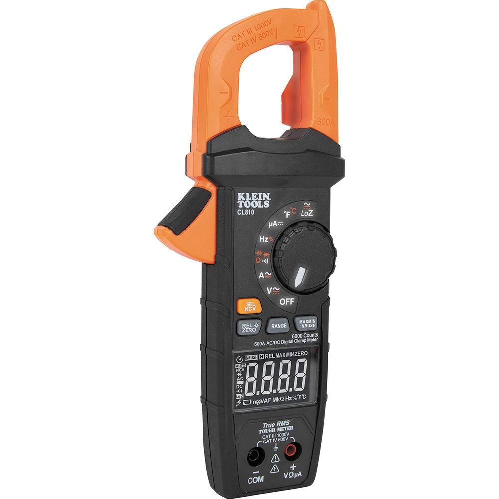 Klein® CL810 Auto-Ranging Digital Pro Clamp Meter, 1000 V AC/DC, 600 A, 60 mOhm, 1 Hz to 500 kHz, 1.4 in Jaw, Reverse Contrast LCD Display